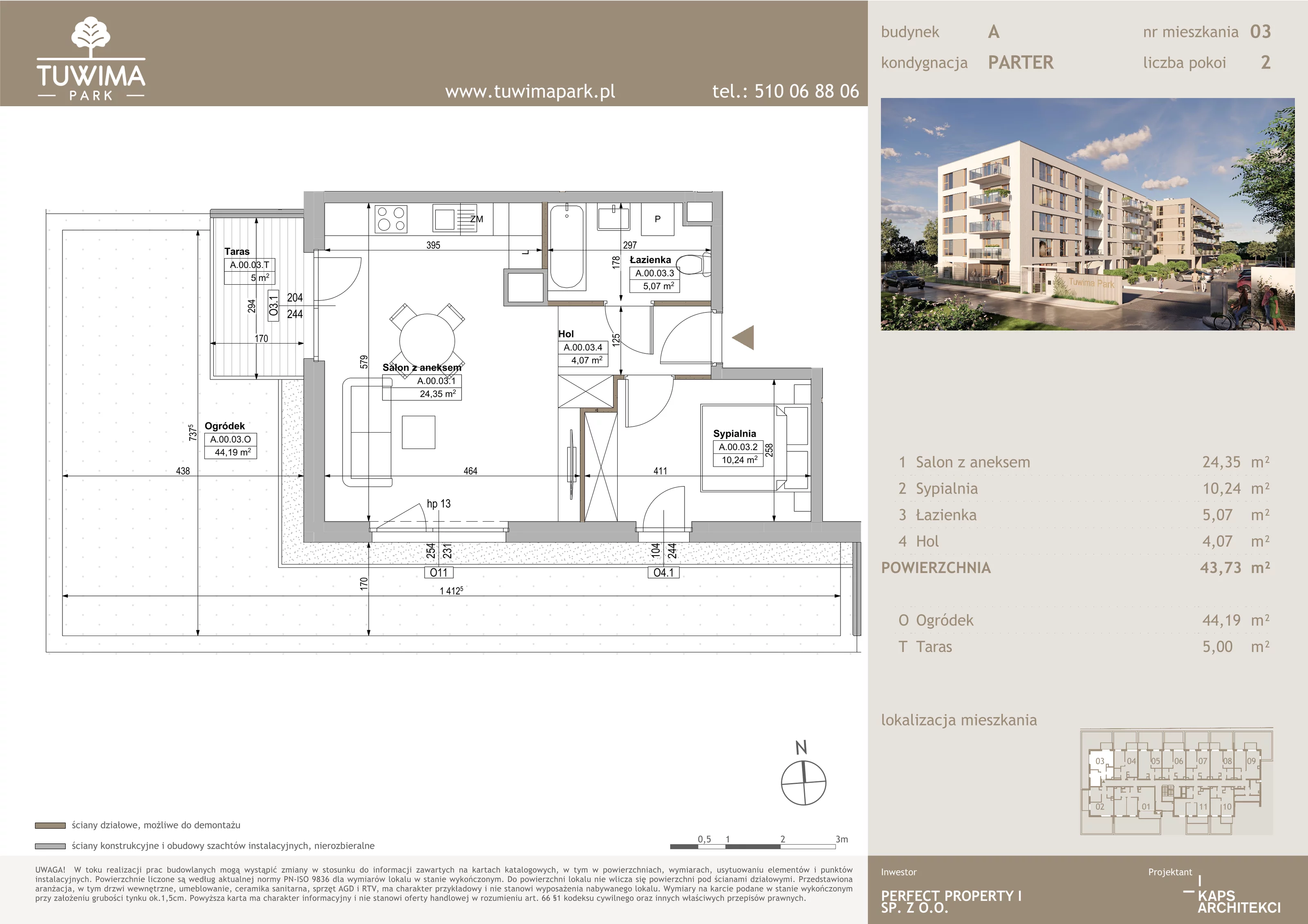 2 pokoje, mieszkanie 43,73 m², parter, oferta nr 3, Tuwima Park, Grójec, ul. Poetów 2