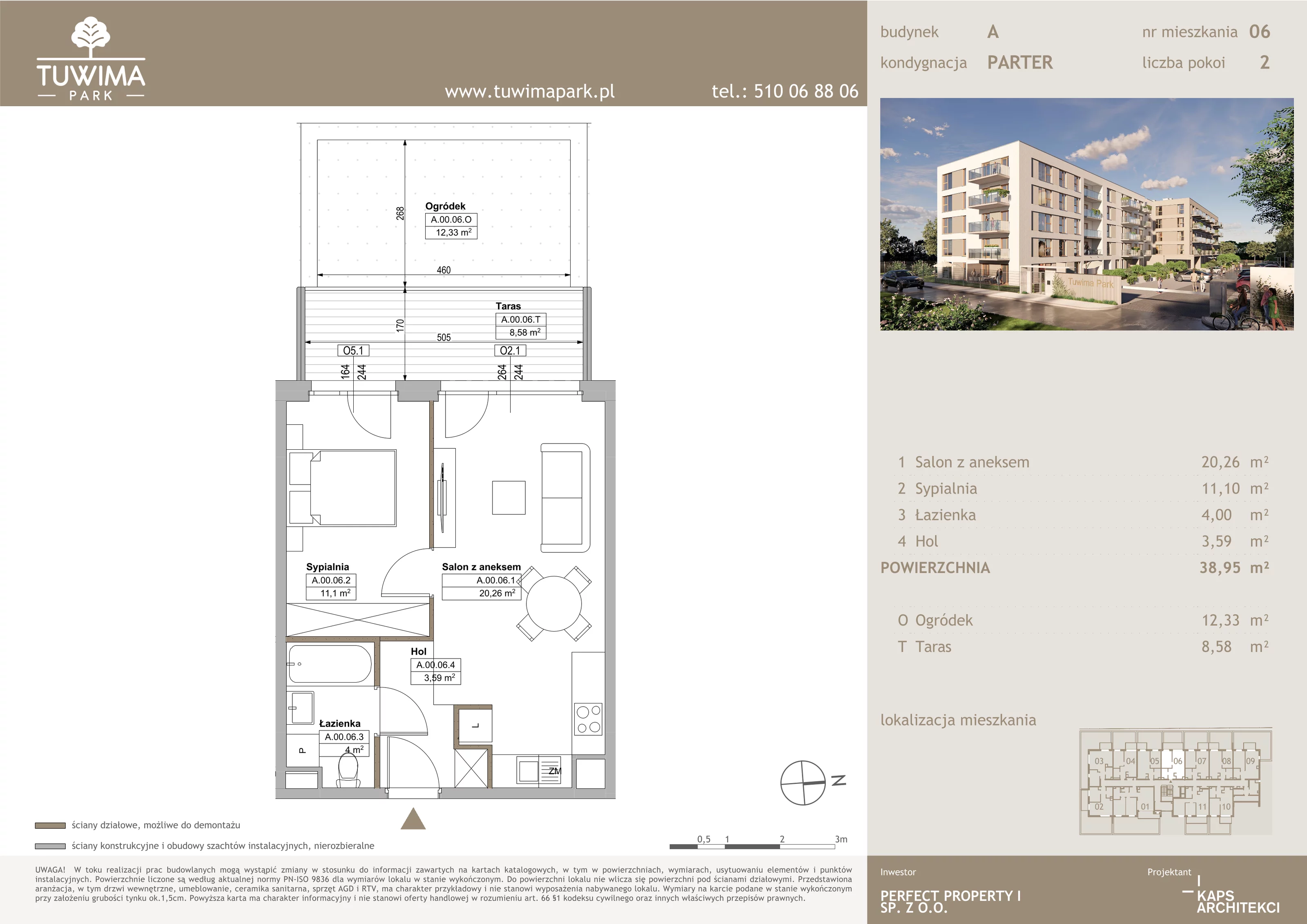 2 pokoje, mieszkanie 38,95 m², parter, oferta nr 6, Tuwima Park, Grójec, ul. Poetów 2