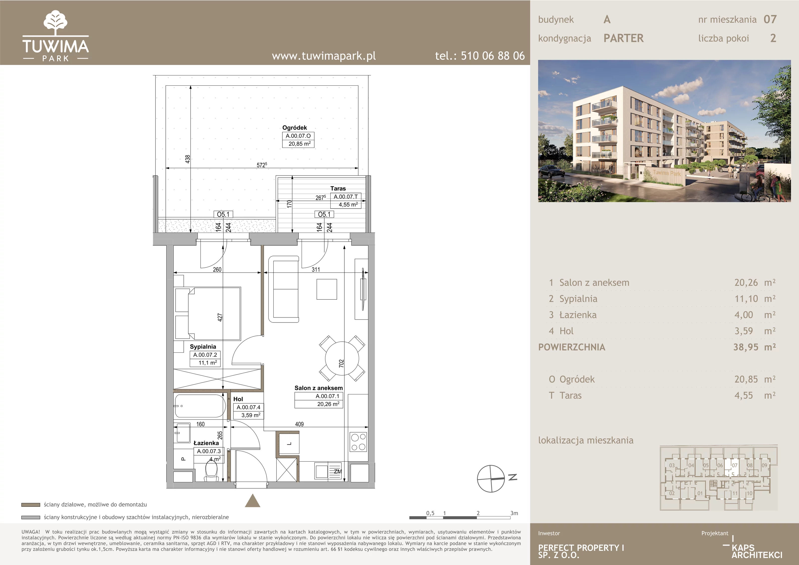 2 pokoje, mieszkanie 38,95 m², parter, oferta nr 7, Tuwima Park, Grójec, ul. Poetów 2