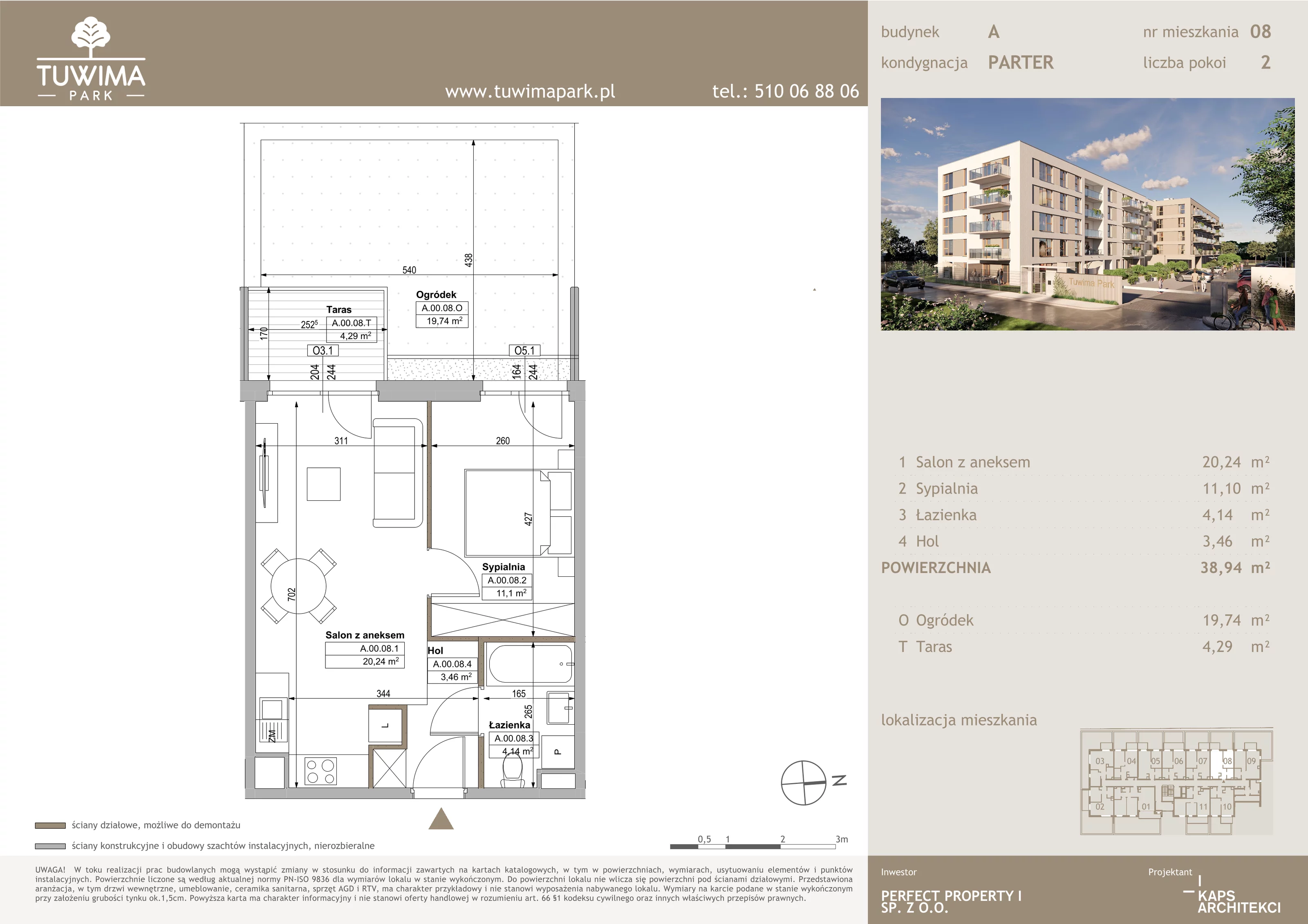2 pokoje, mieszkanie 38,94 m², parter, oferta nr 8, Tuwima Park, Grójec, ul. Poetów 2