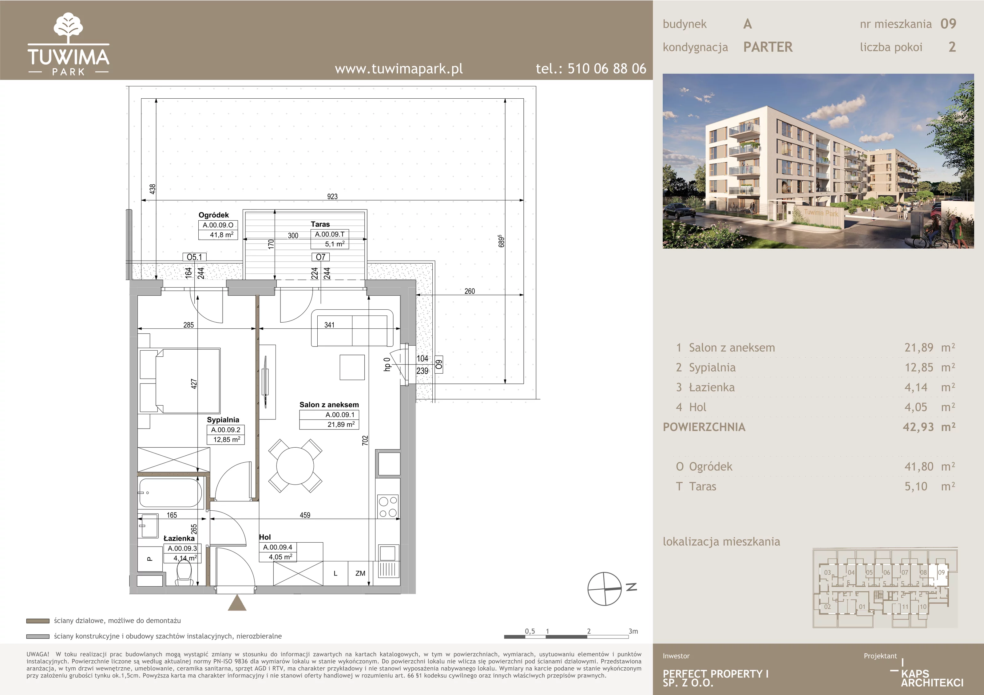 2 pokoje, mieszkanie 42,93 m², parter, oferta nr 9, Tuwima Park, Grójec, ul. Poetów 2