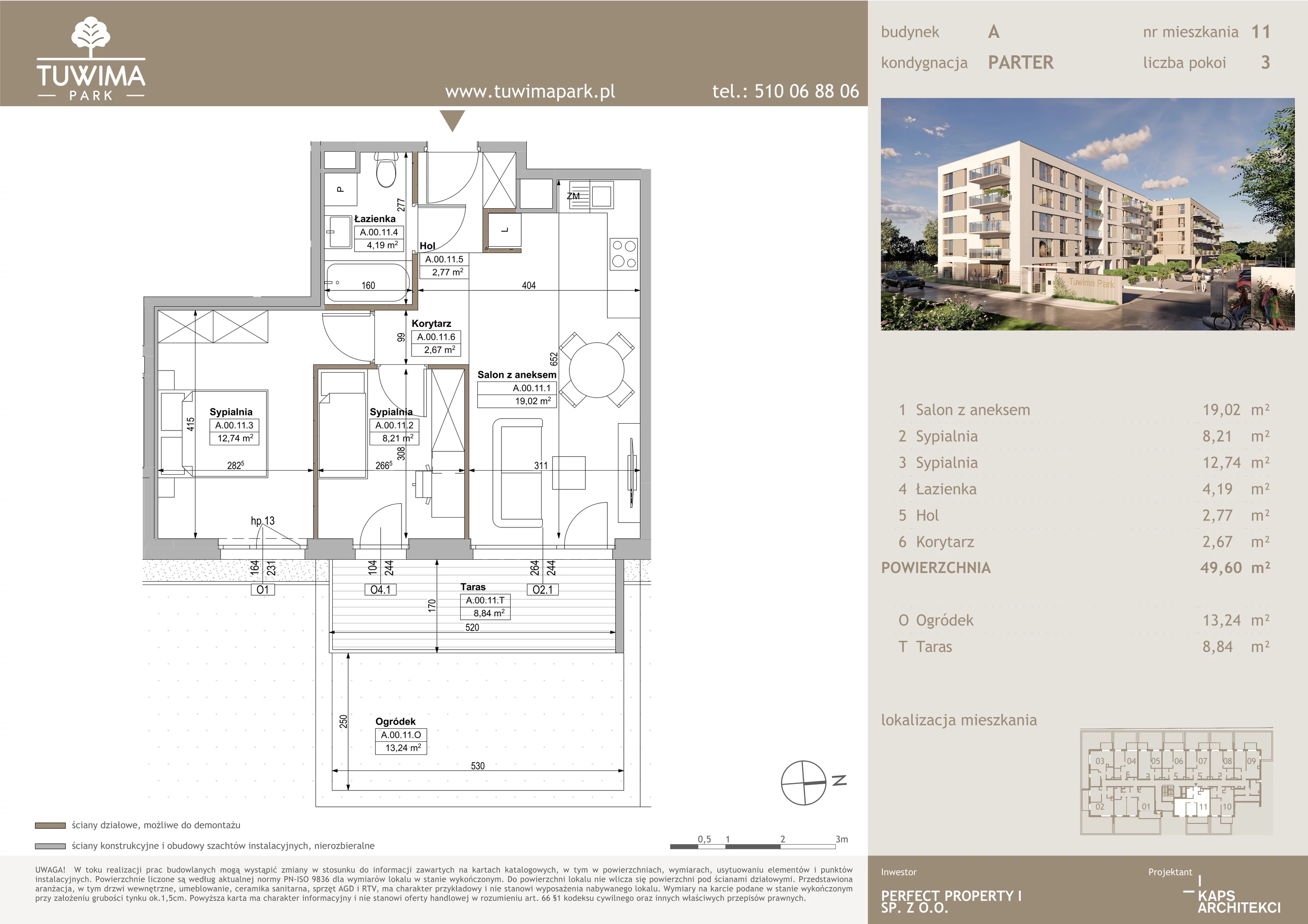 3 pokoje, mieszkanie 49,60 m², parter, oferta nr 11, Tuwima Park, Grójec, ul. Poetów 2