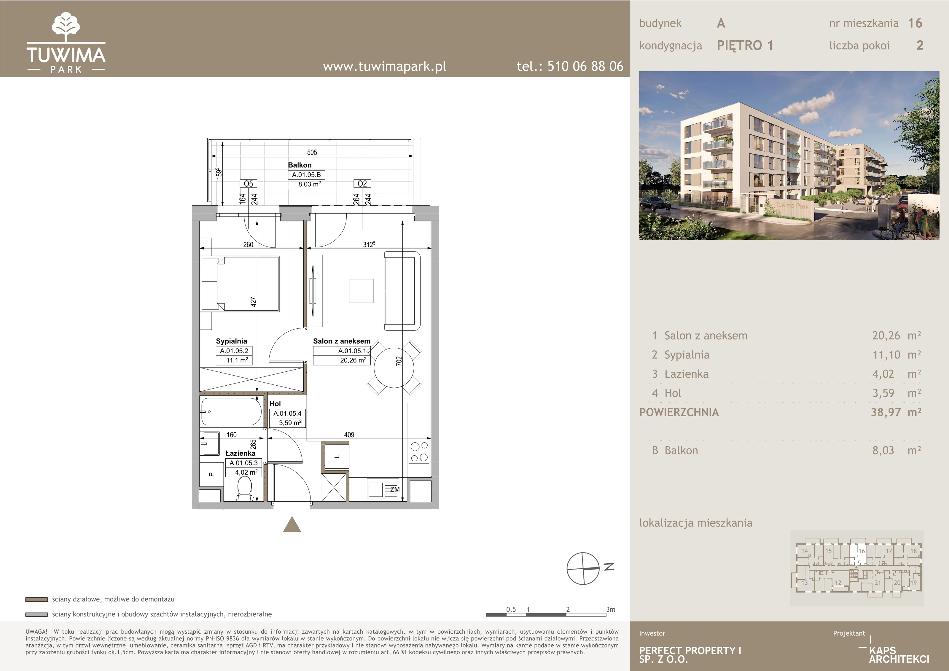 2 pokoje, mieszkanie 38,97 m², piętro 1, oferta nr 16, Tuwima Park, Grójec, ul. Poetów 2