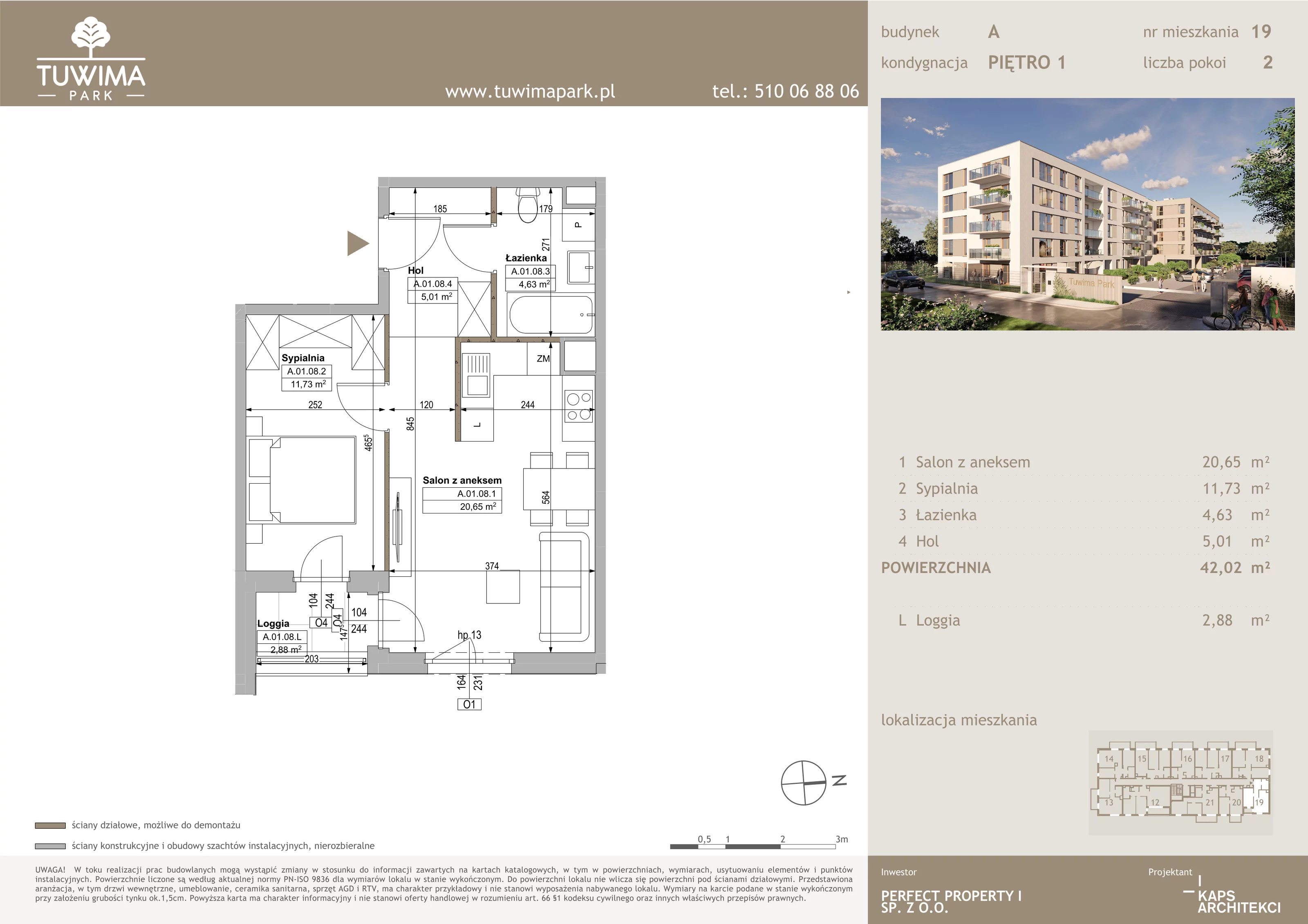 2 pokoje, mieszkanie 42,02 m², piętro 1, oferta nr 19, Tuwima Park, Grójec, ul. Poetów 2