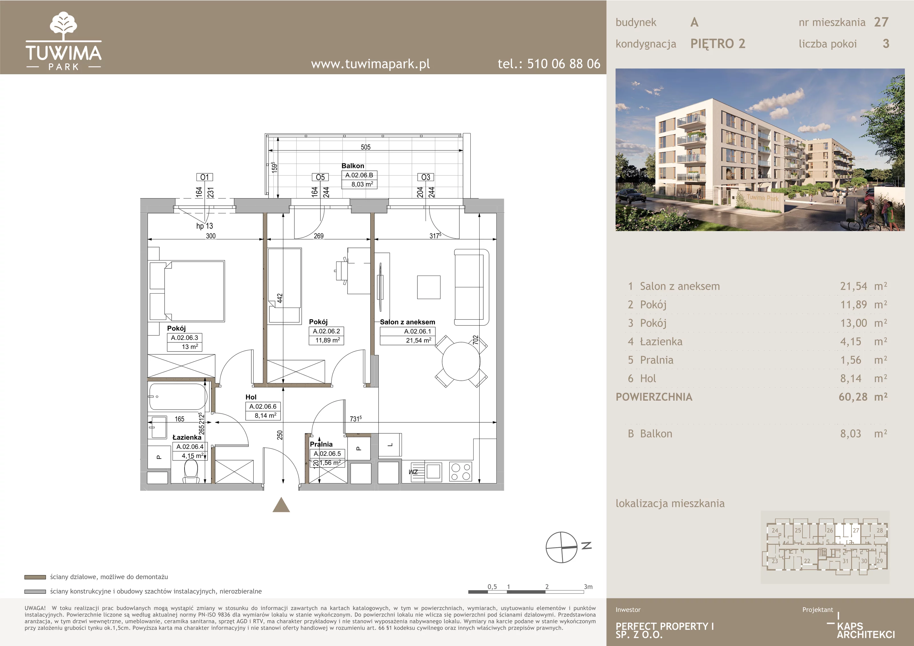 3 pokoje, mieszkanie 60,28 m², piętro 2, oferta nr 27, Tuwima Park, Grójec, ul. Poetów 2