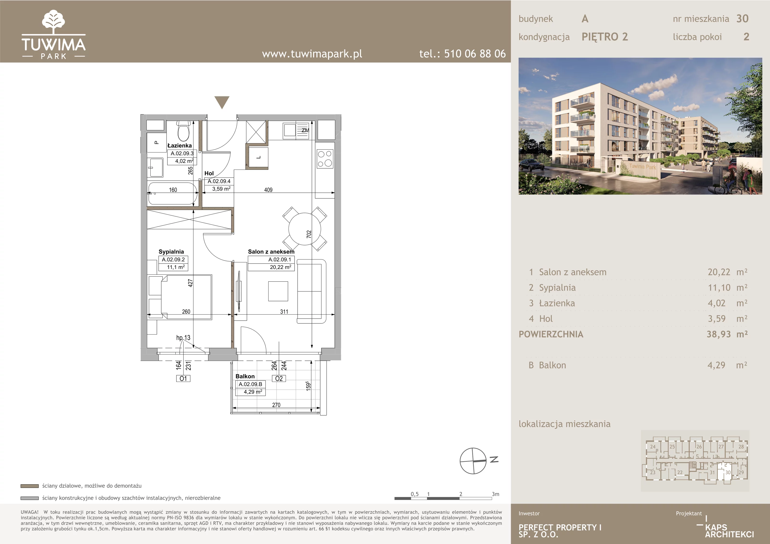 2 pokoje, mieszkanie 38,93 m², piętro 2, oferta nr 30, Tuwima Park, Grójec, ul. Poetów 2