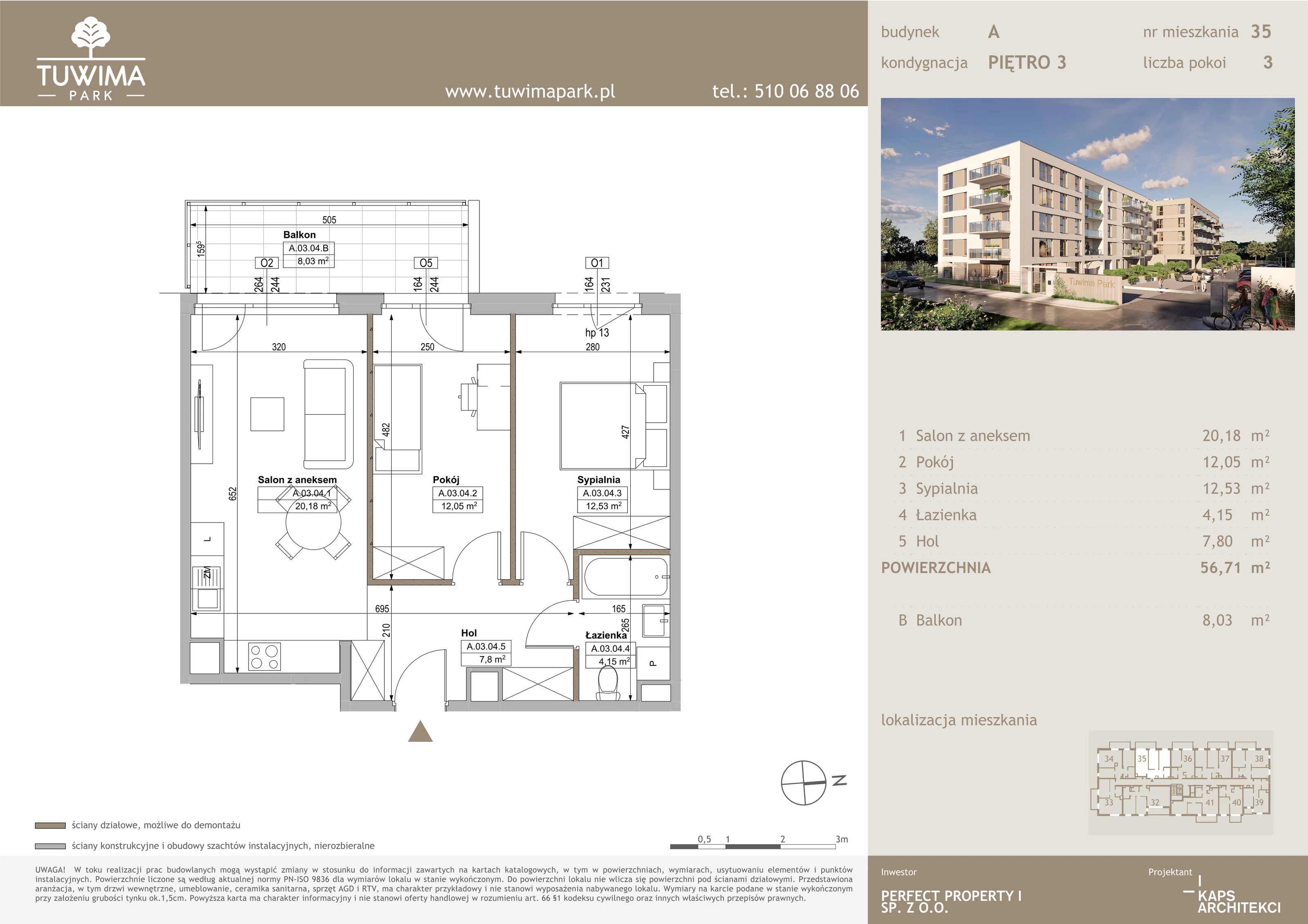 3 pokoje, mieszkanie 56,71 m², piętro 3, oferta nr 35, Tuwima Park, Grójec, ul. Poetów 2