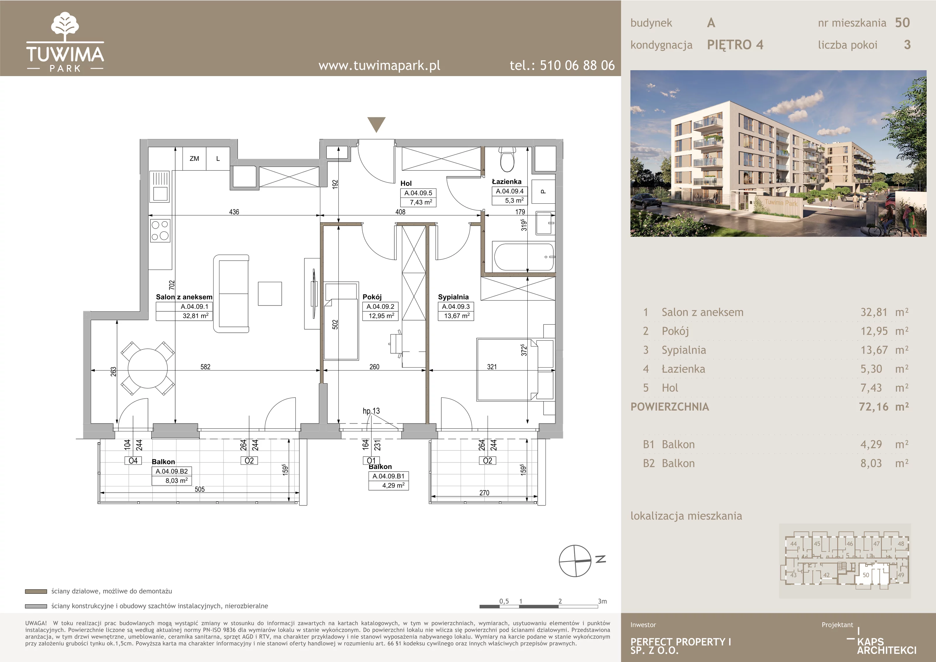 3 pokoje, mieszkanie 72,16 m², piętro 4, oferta nr 50, Tuwima Park, Grójec, ul. Poetów 2