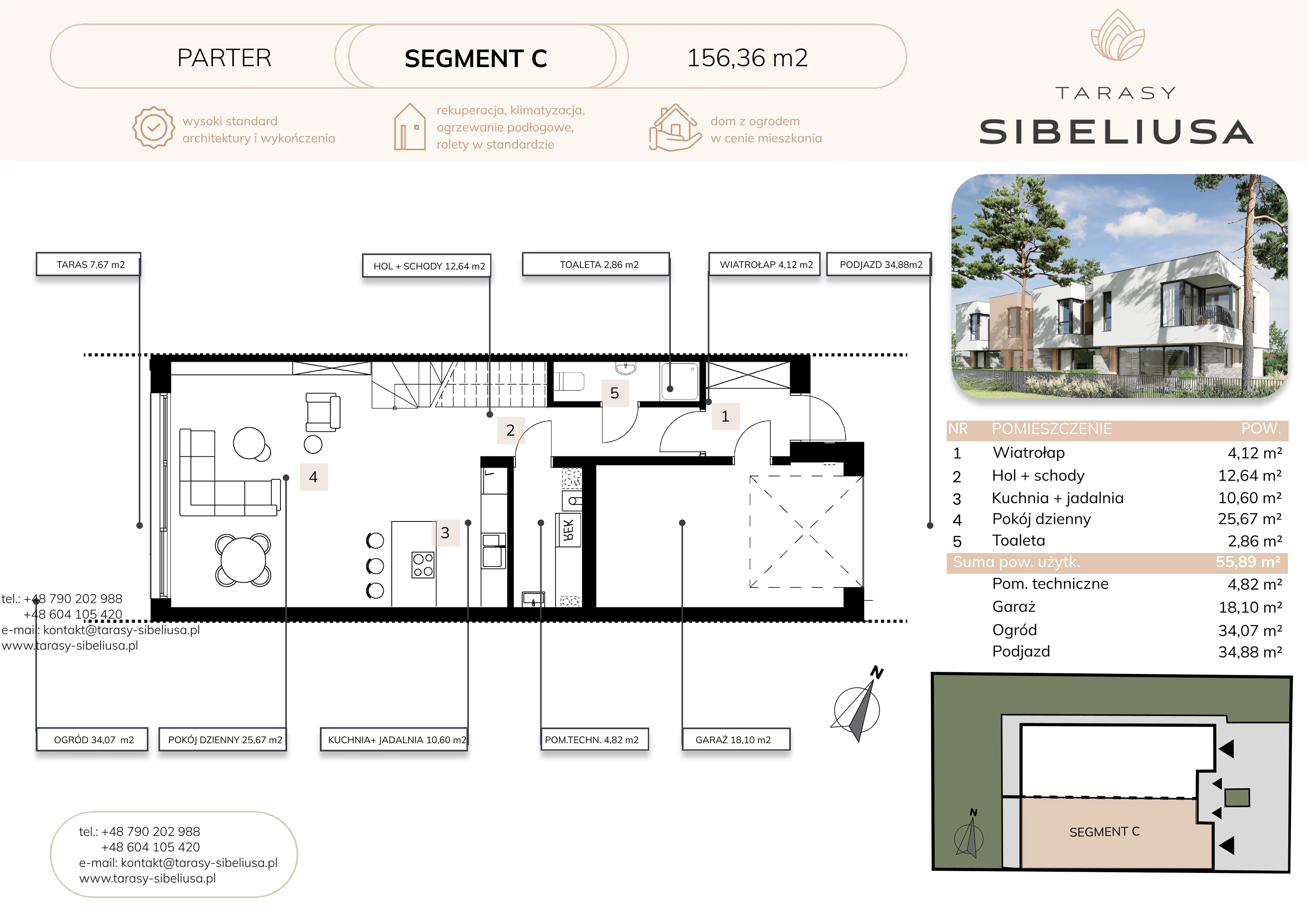 Dom 156,36 m², oferta nr C, Tarasy Sibeliusa, Wrocław, Jagodno, Krzyki, ul. Sibeliusa