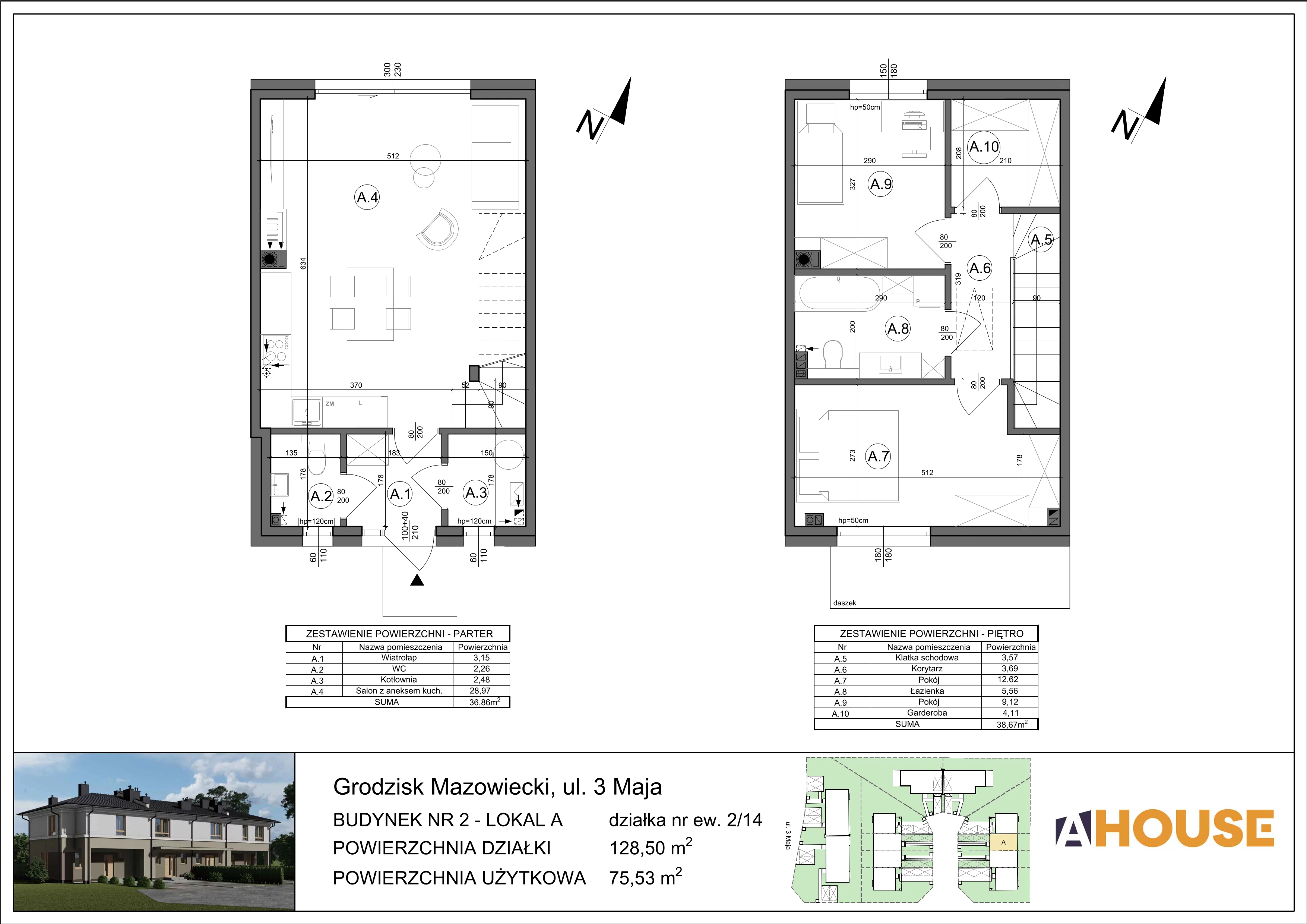 Dom 75,53 m², oferta nr 9A (2/14), Osiedle 3 Maja, Grodzisk Mazowiecki, ul.3 Maja 22