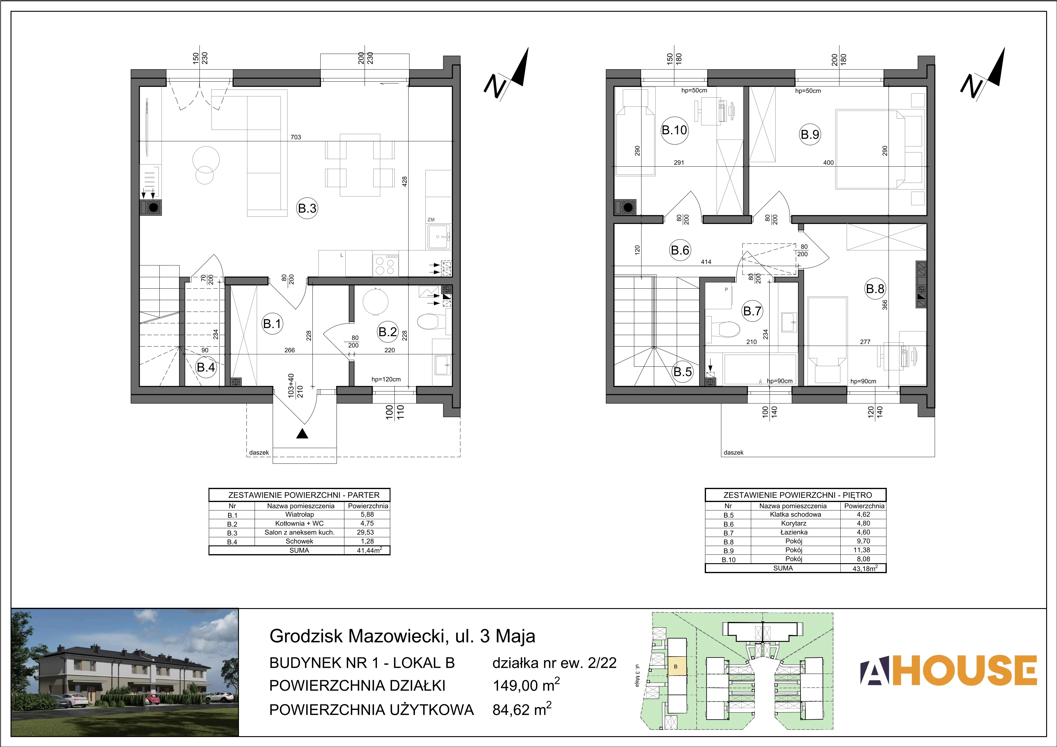 Dom 84,62 m², oferta nr 1B (2/22), Osiedle 3 Maja, Grodzisk Mazowiecki, ul.3 Maja 22