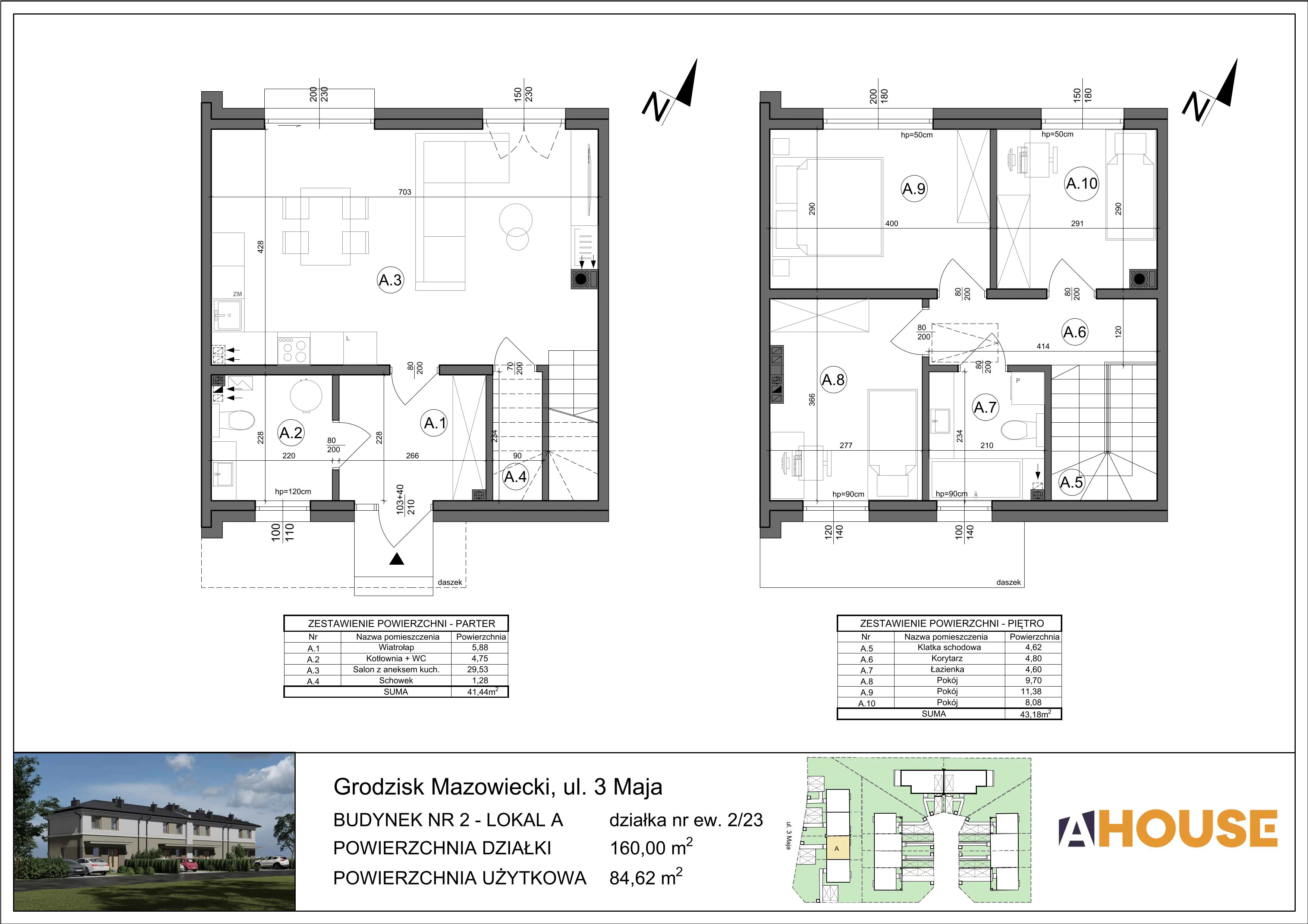 Dom 84,62 m², oferta nr 2A (2/23), Osiedle 3 Maja, Grodzisk Mazowiecki, ul.3 Maja 22