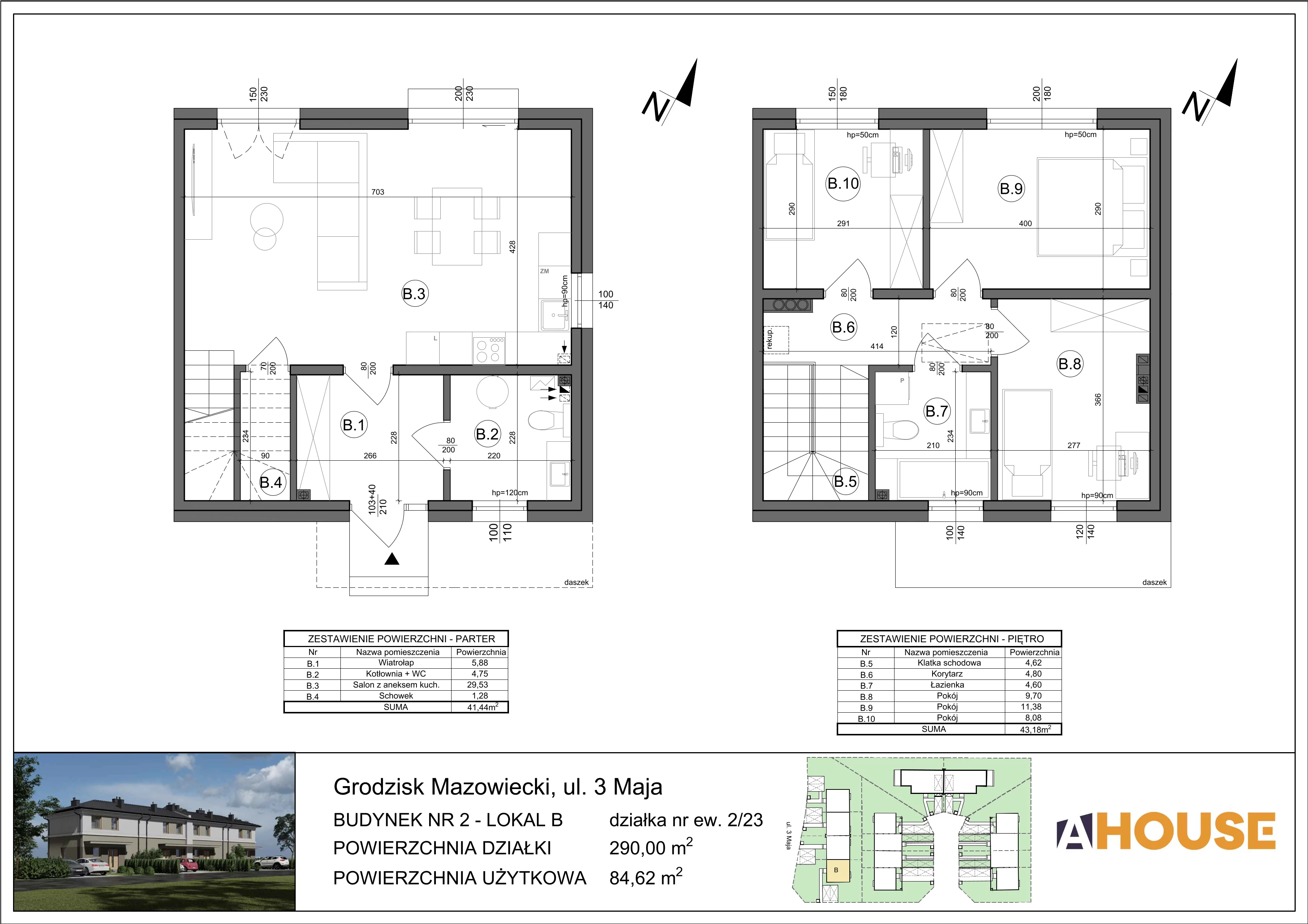 Dom 84,62 m², oferta nr 2B (2/23), Osiedle 3 Maja, Grodzisk Mazowiecki, ul.3 Maja 22