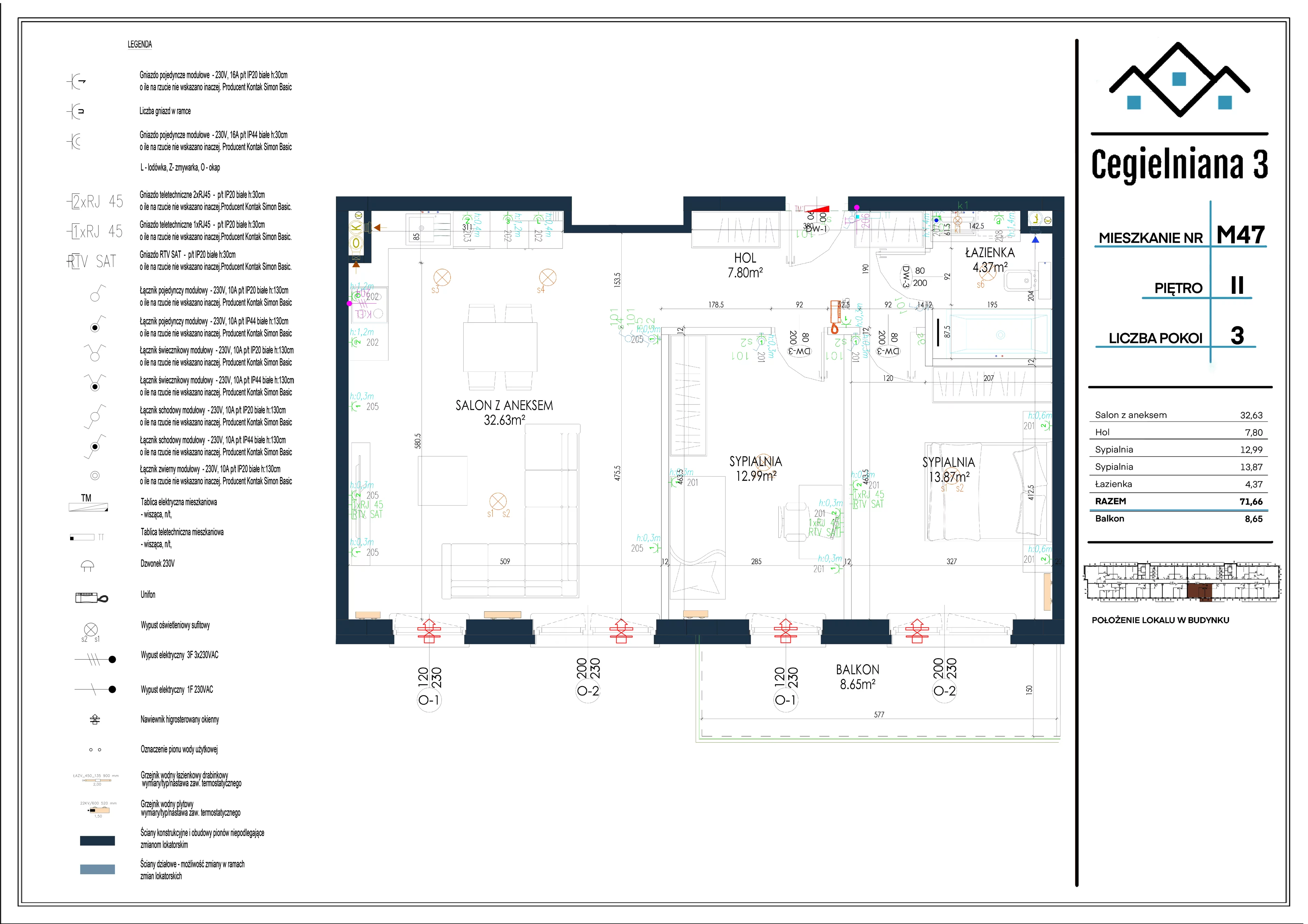 2 pokoje, mieszkanie 71,66 m², piętro 2, oferta nr 47, Osiedle StaLove Etap I, Grodzisk Mazowiecki, ul. Cegielniana 3