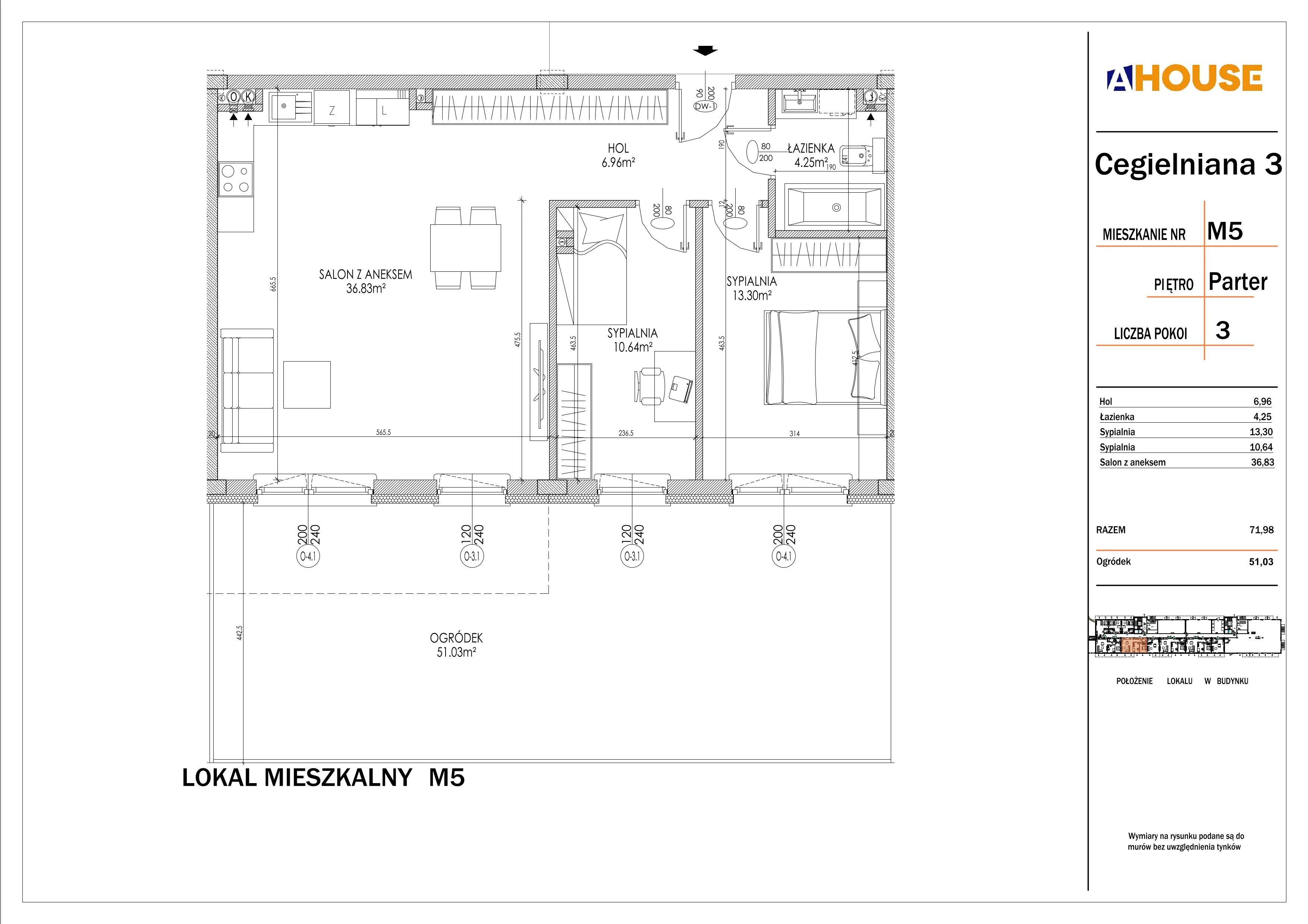 3 pokoje, mieszkanie 71,98 m², parter, oferta nr 5, Osiedle StaLove Etap I, Grodzisk Mazowiecki, ul. Cegielniana 3