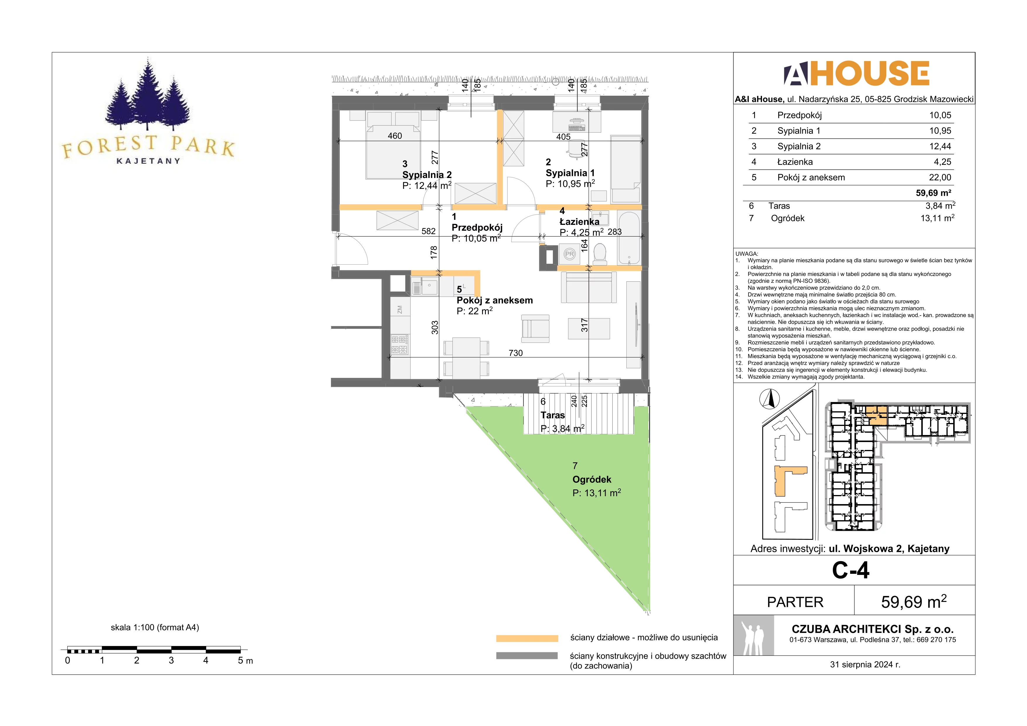 3 pokoje, mieszkanie 59,69 m², parter, oferta nr C-4, Forest Park Kajetany, Nadarzyn, ul. Wojskowa 2