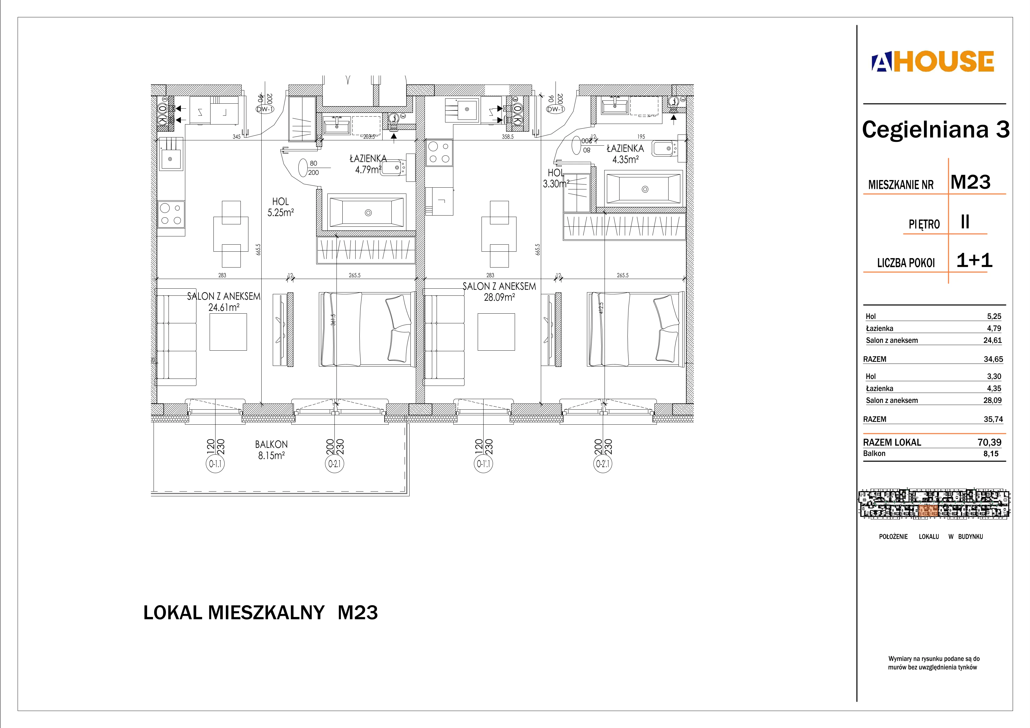 4 pokoje, mieszkanie 70,39 m², piętro 2, oferta nr 23, Osiedle StaLove Etap I, Grodzisk Mazowiecki, ul. Cegielniana 3