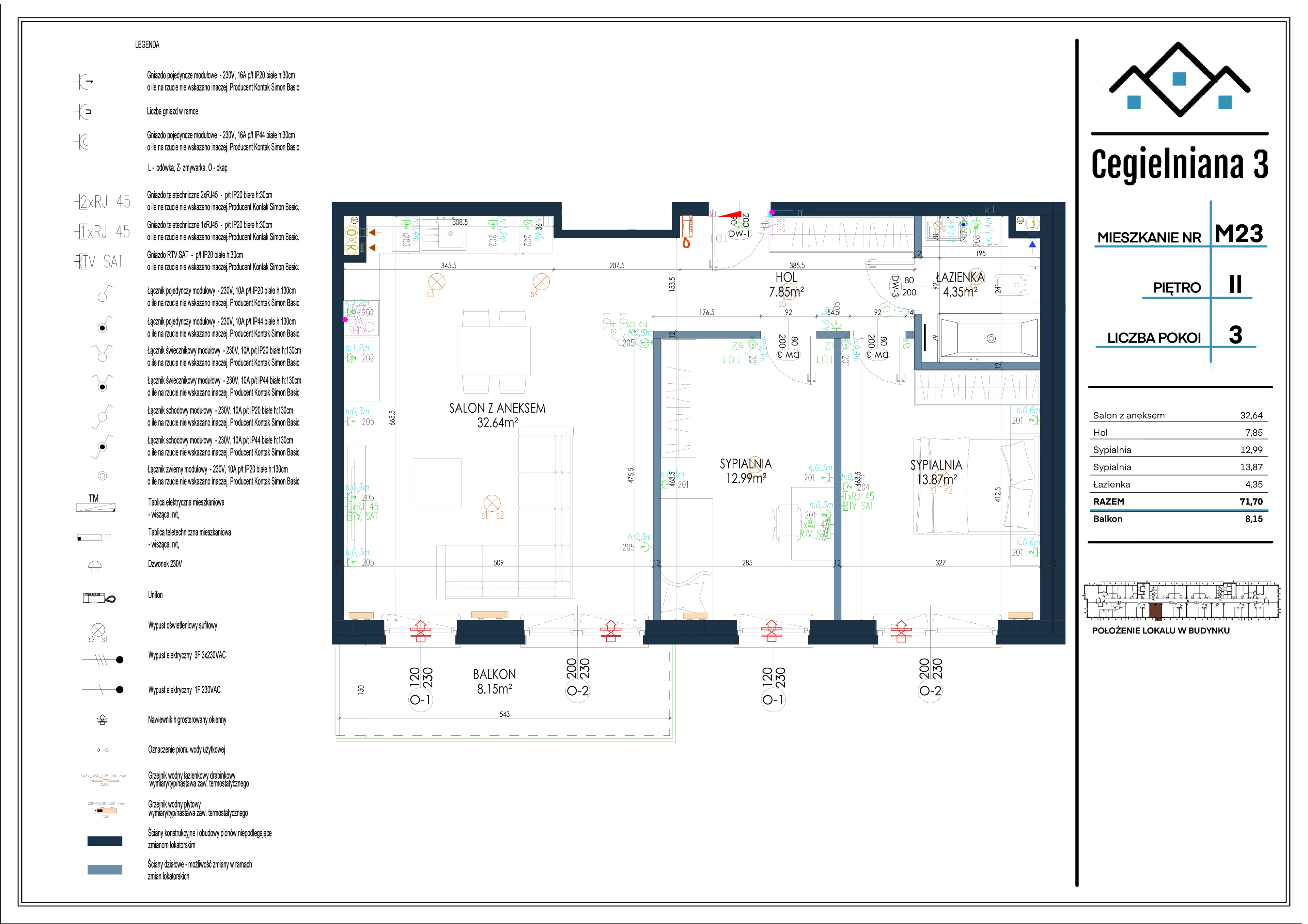 4 pokoje, mieszkanie 71,70 m², piętro 2, oferta nr 23, Osiedle StaLove Etap I, Grodzisk Mazowiecki, ul. Cegielniana 3