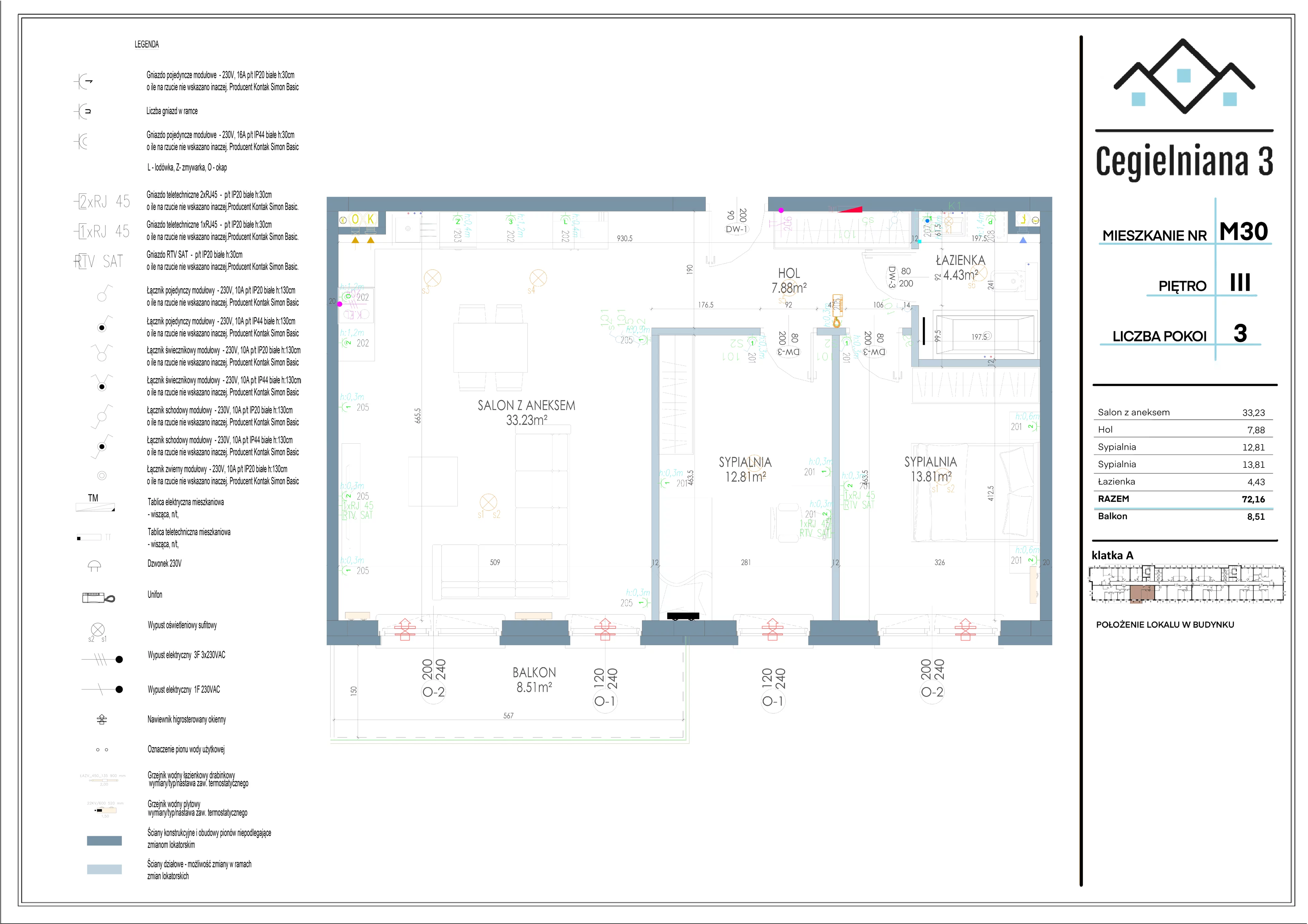 4 pokoje, mieszkanie 72,16 m², piętro 3, oferta nr 30, Osiedle StaLove Etap I, Grodzisk Mazowiecki, ul. Cegielniana 3