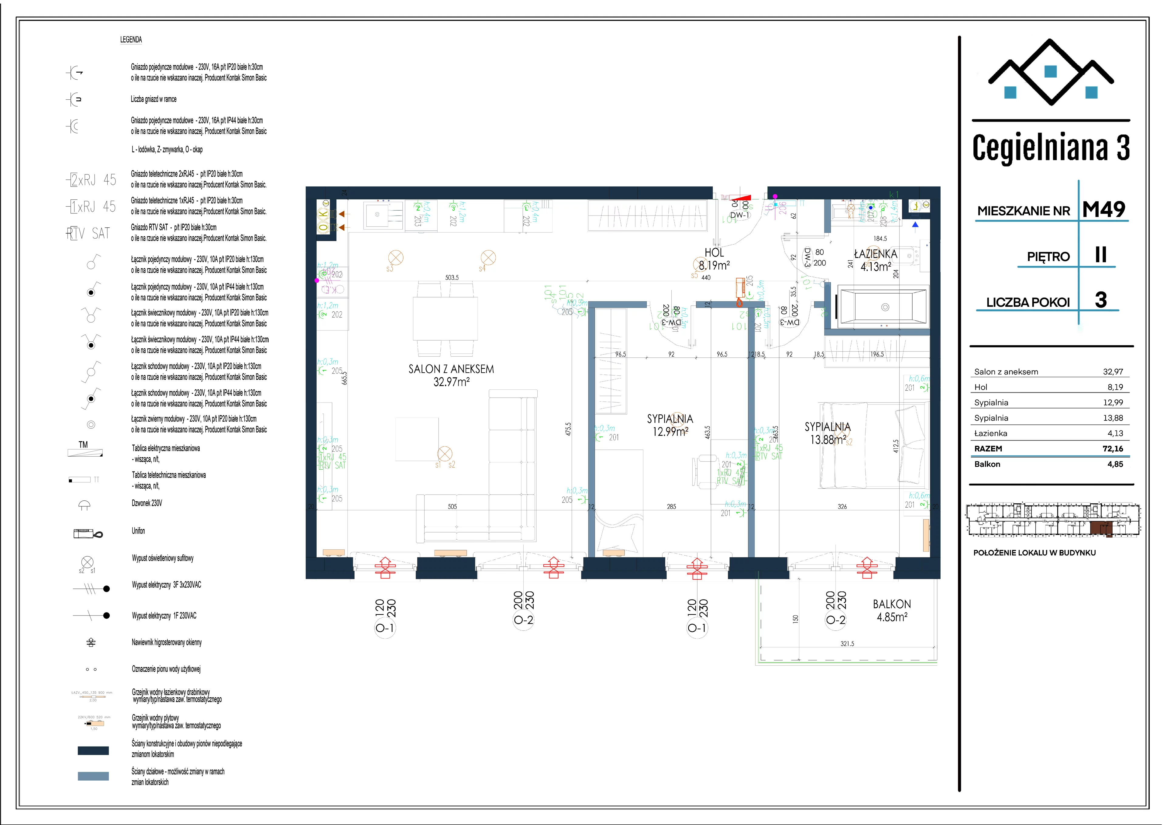 4 pokoje, mieszkanie 72,16 m², piętro 2, oferta nr 49, Osiedle StaLove Etap I, Grodzisk Mazowiecki, ul. Cegielniana 3