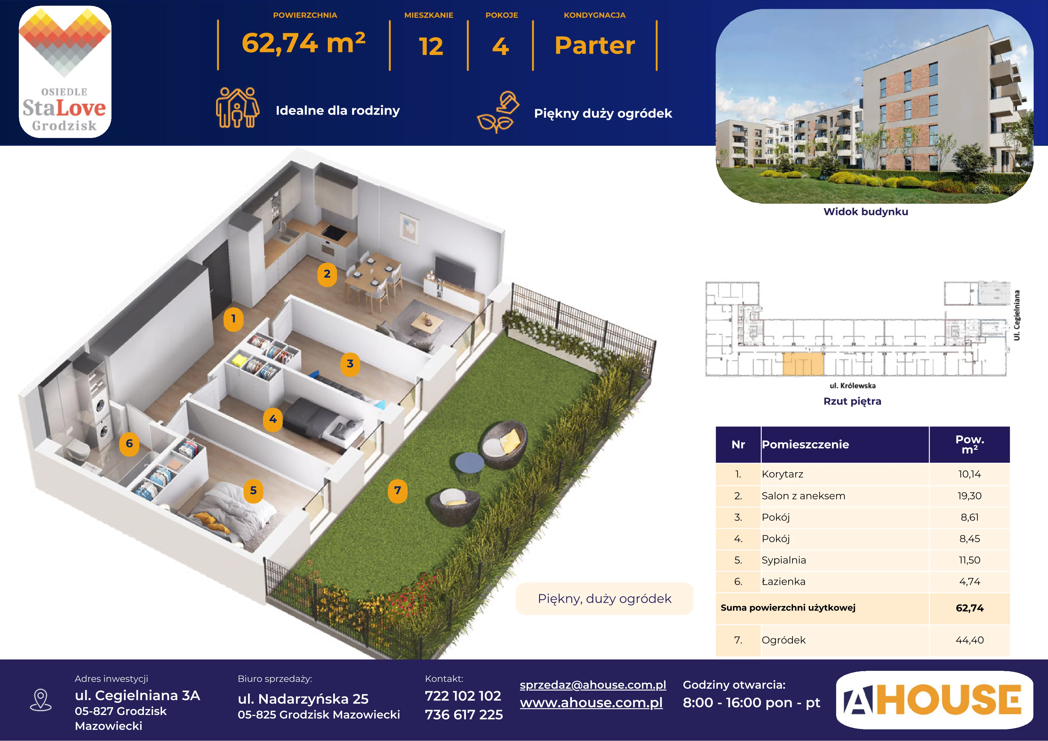 4 pokoje, mieszkanie 62,71 m², parter, oferta nr 12, Osiedle StaLove Etap II, Grodzisk Mazowiecki, ul. Cegielniana 3