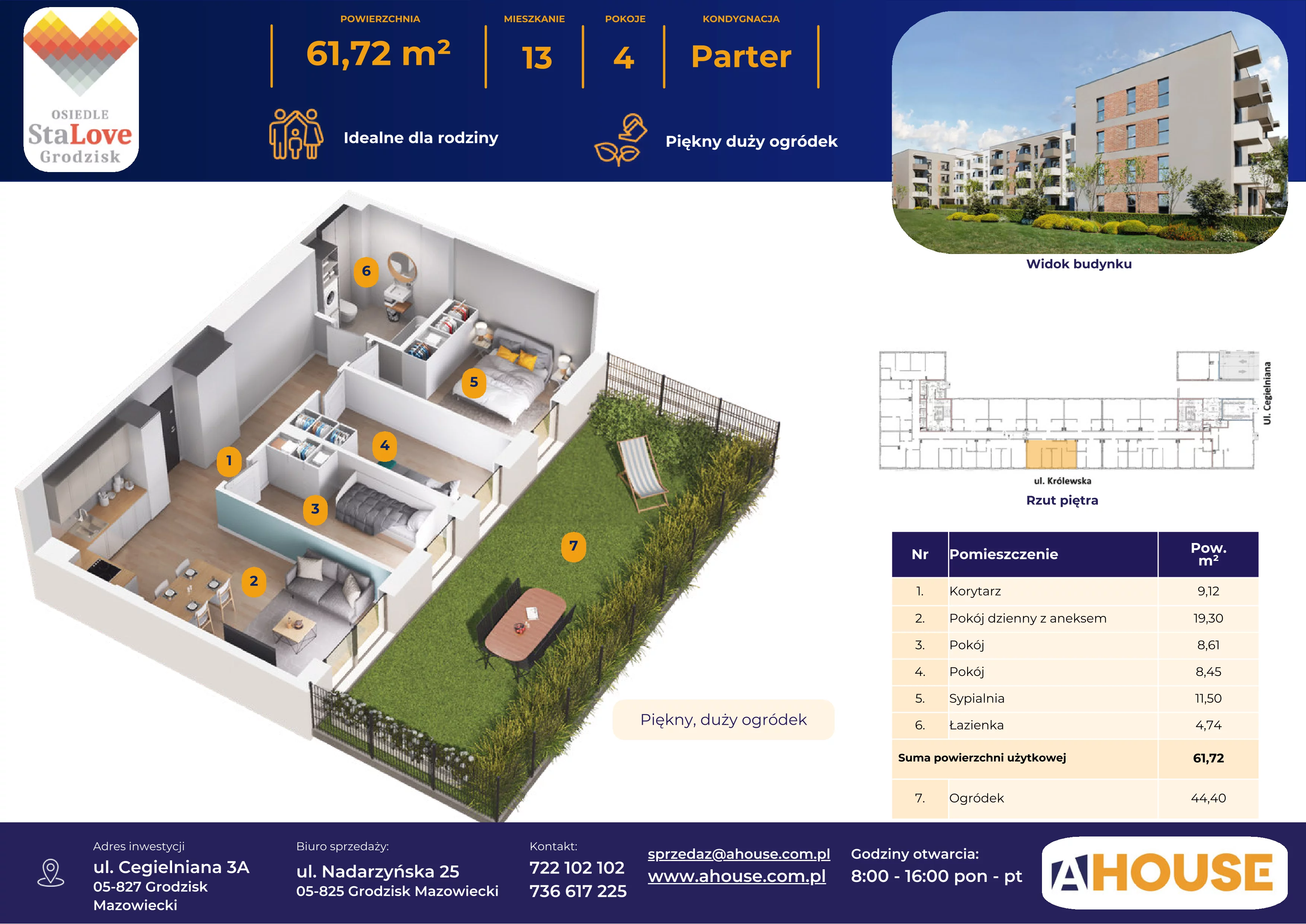 4 pokoje, mieszkanie 61,72 m², parter, oferta nr 13, Osiedle StaLove Etap II, Grodzisk Mazowiecki, ul. Cegielniana 3