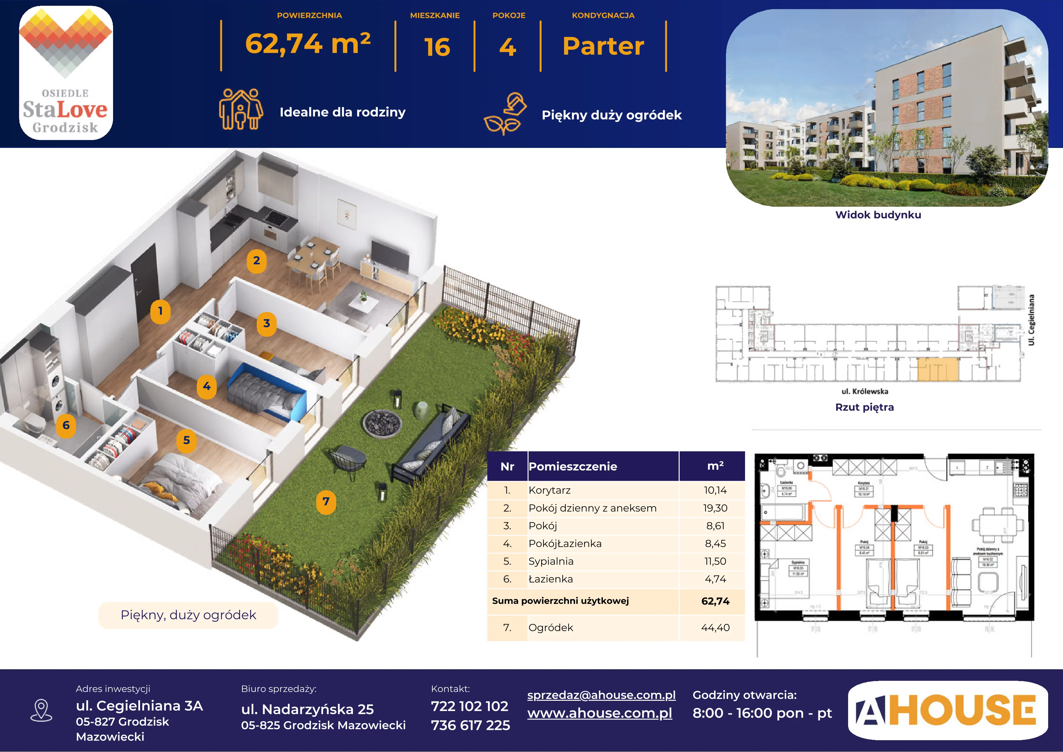 4 pokoje, mieszkanie 62,68 m², parter, oferta nr 16, Osiedle StaLove Etap II, Grodzisk Mazowiecki, ul. Cegielniana 3