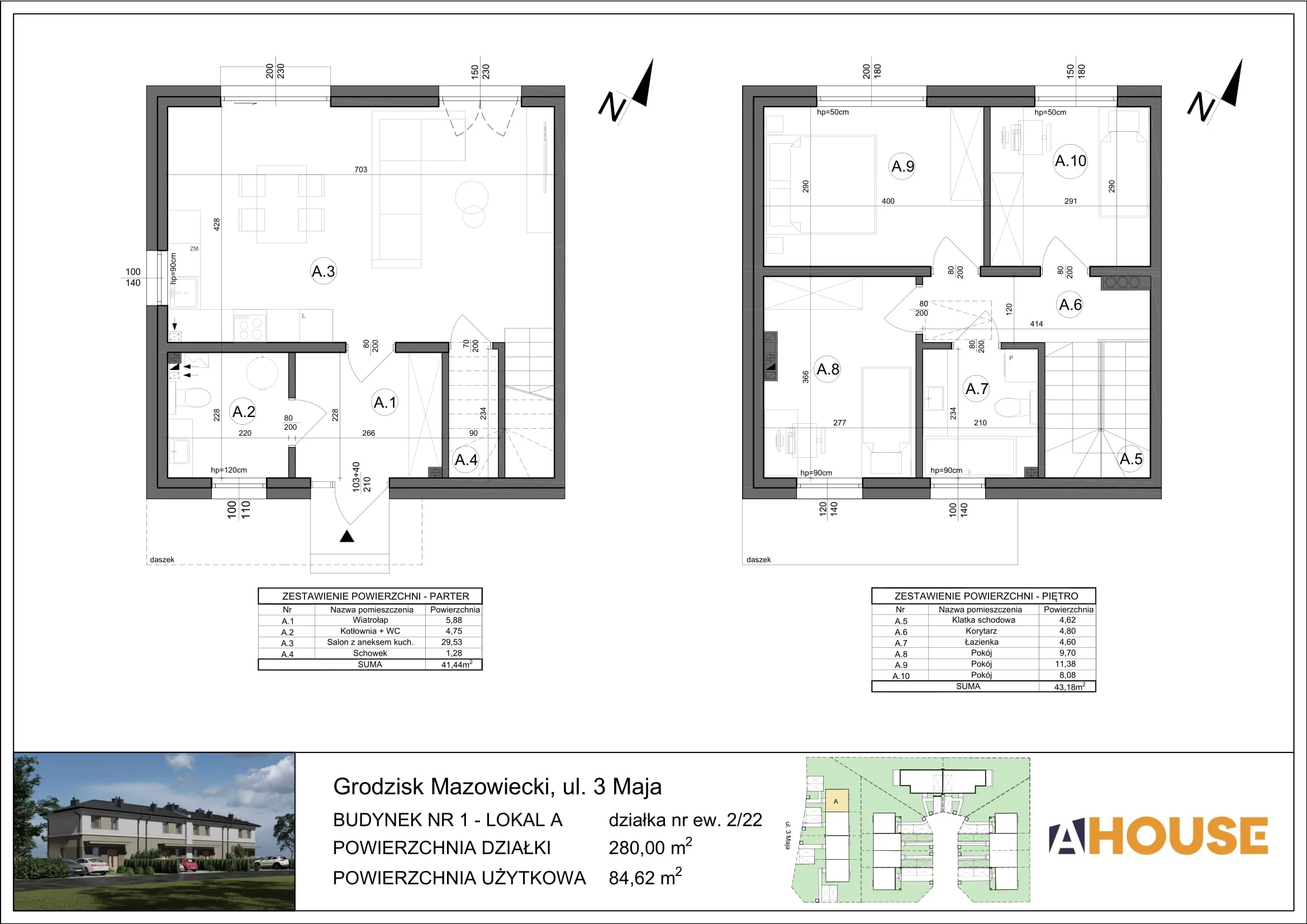 Dom 84,62 m², oferta nr 1A (2/22), Osiedle 3 Maja, Grodzisk Mazowiecki, ul.3 Maja 22