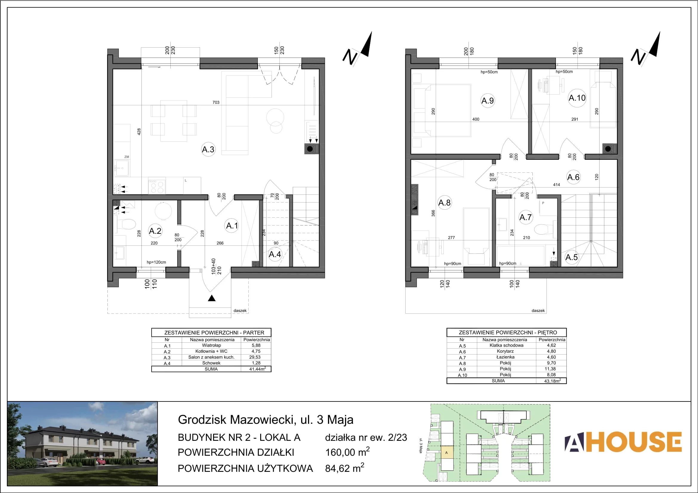 Dom 84,62 m², oferta nr 2A (2/23), Osiedle 3 Maja, Grodzisk Mazowiecki, ul.3 Maja 22