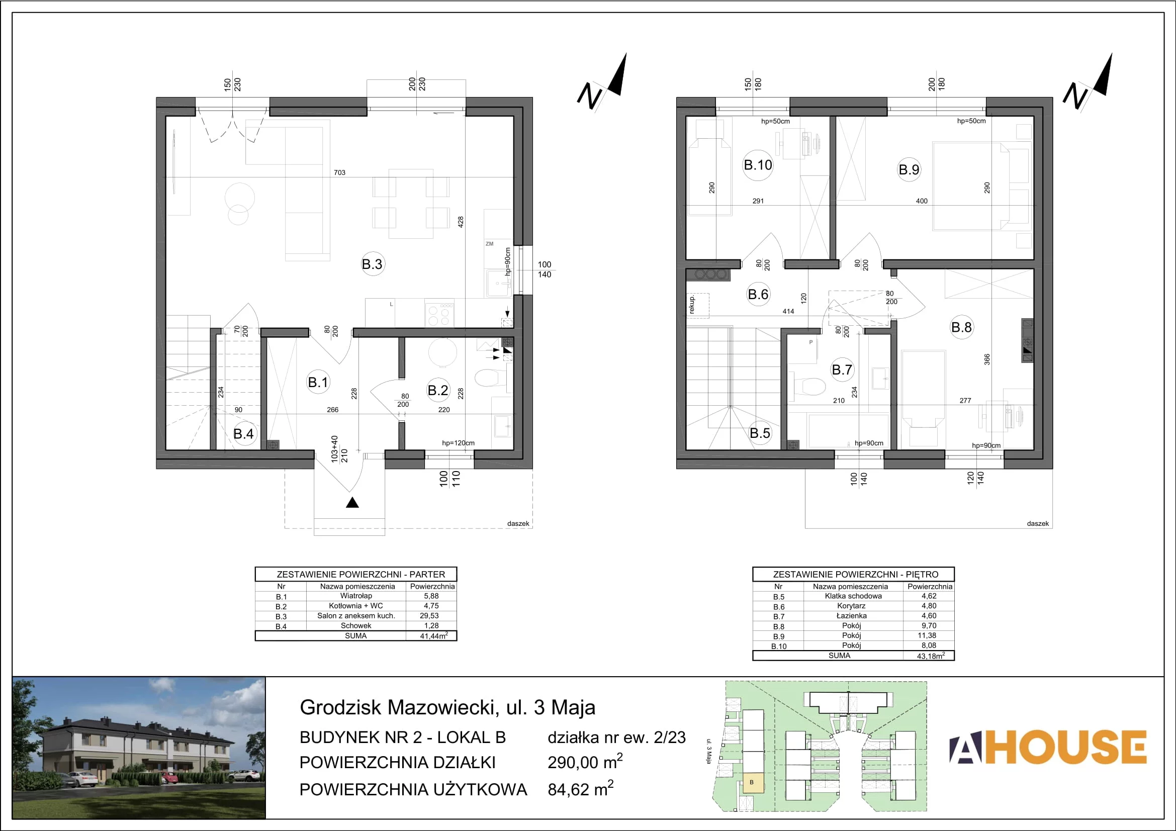 Dom 84,62 m², oferta nr 2B (2/23), Osiedle 3 Maja, Grodzisk Mazowiecki, ul.3 Maja 22