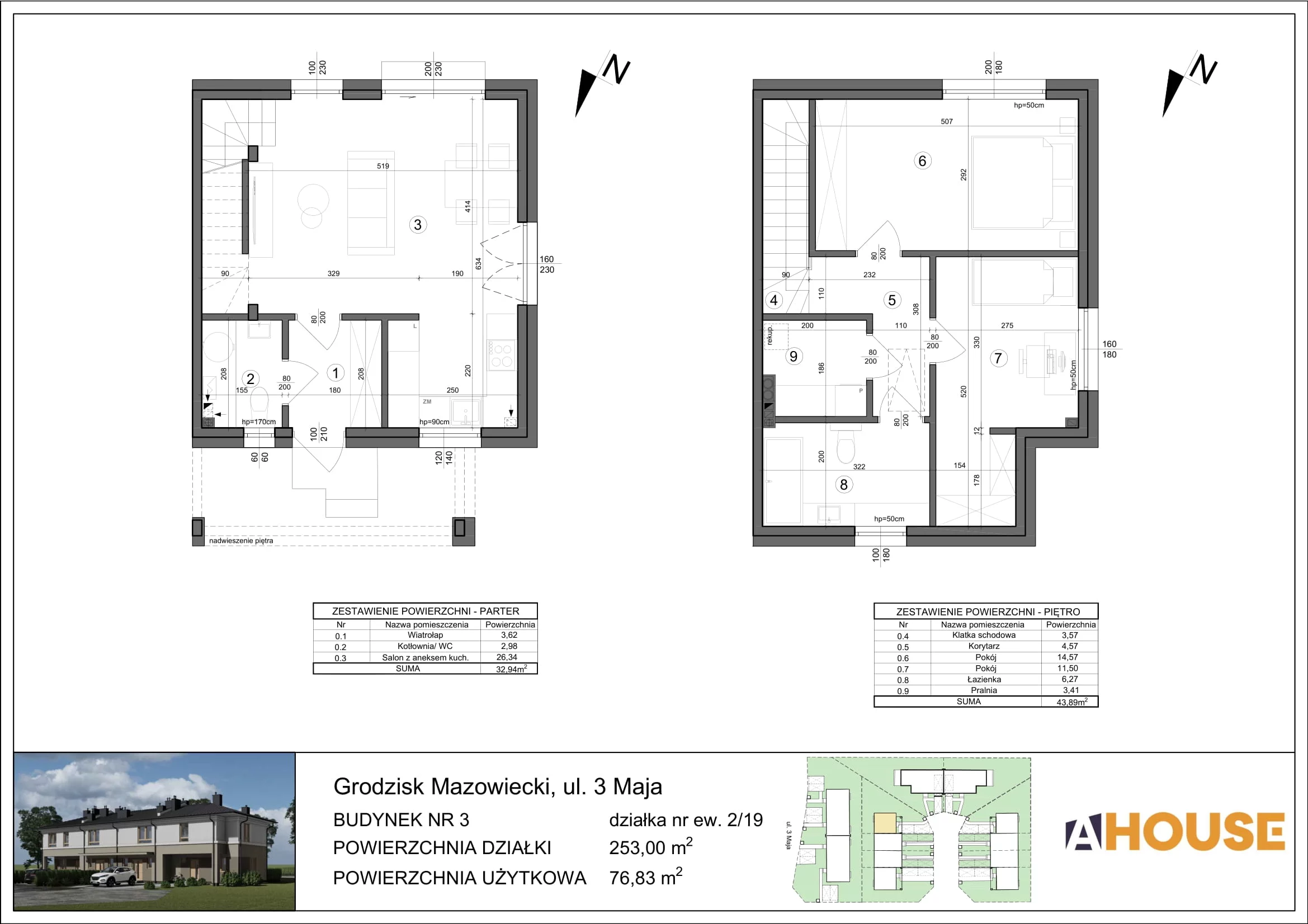 Dom 76,83 m², oferta nr 5 (2/19), Osiedle 3 Maja, Grodzisk Mazowiecki, ul.3 Maja 22
