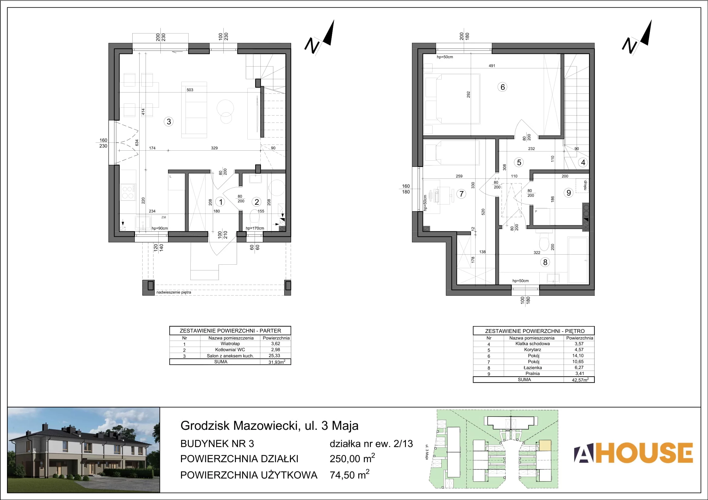 Dom 74,50 m², oferta nr 8 (2/13), Osiedle 3 Maja, Grodzisk Mazowiecki, ul.3 Maja 22