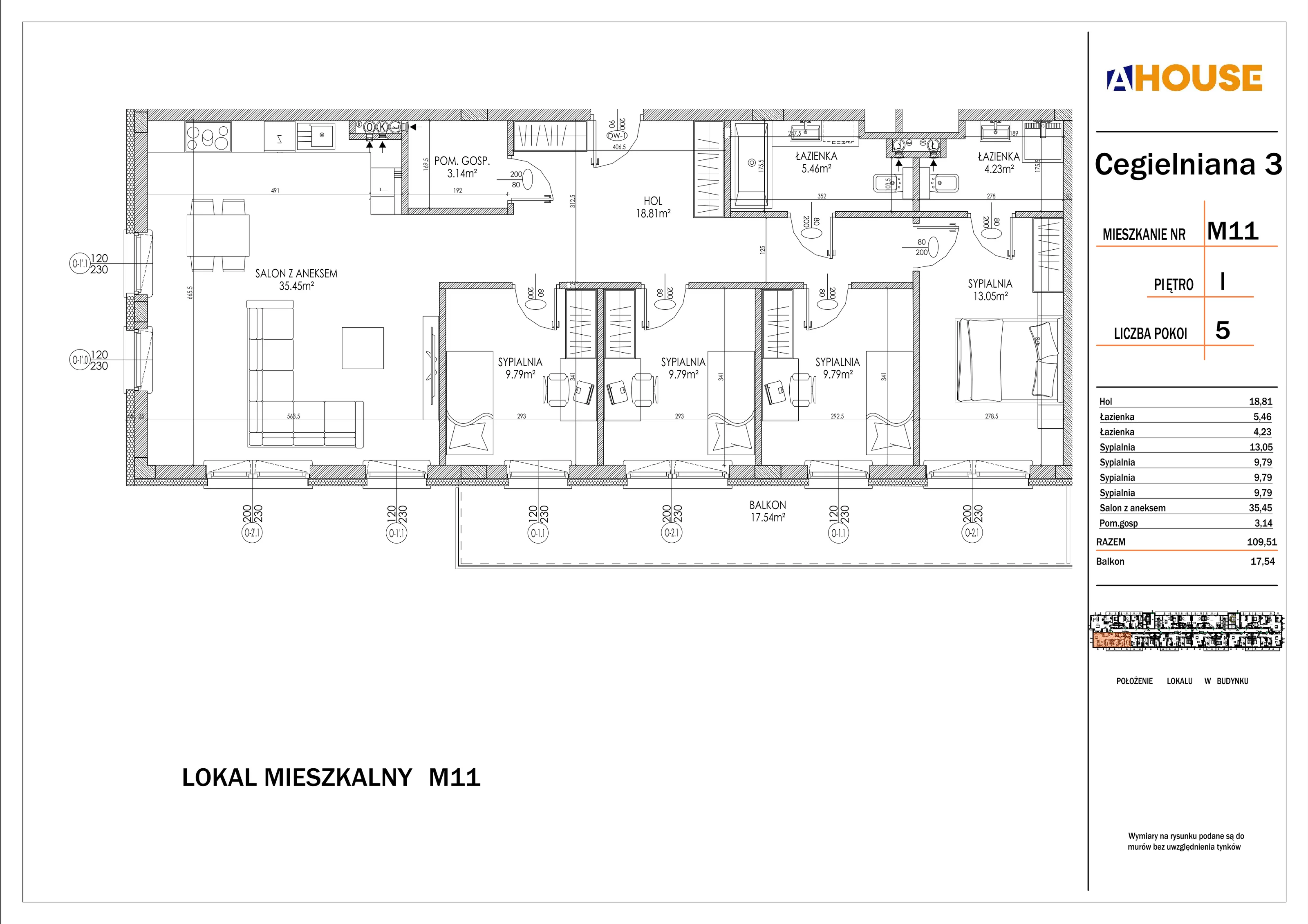 5 pokoi, mieszkanie 109,51 m², piętro 1, oferta nr 11, Osiedle StaLove Etap I, Grodzisk Mazowiecki, ul. Cegielniana 3