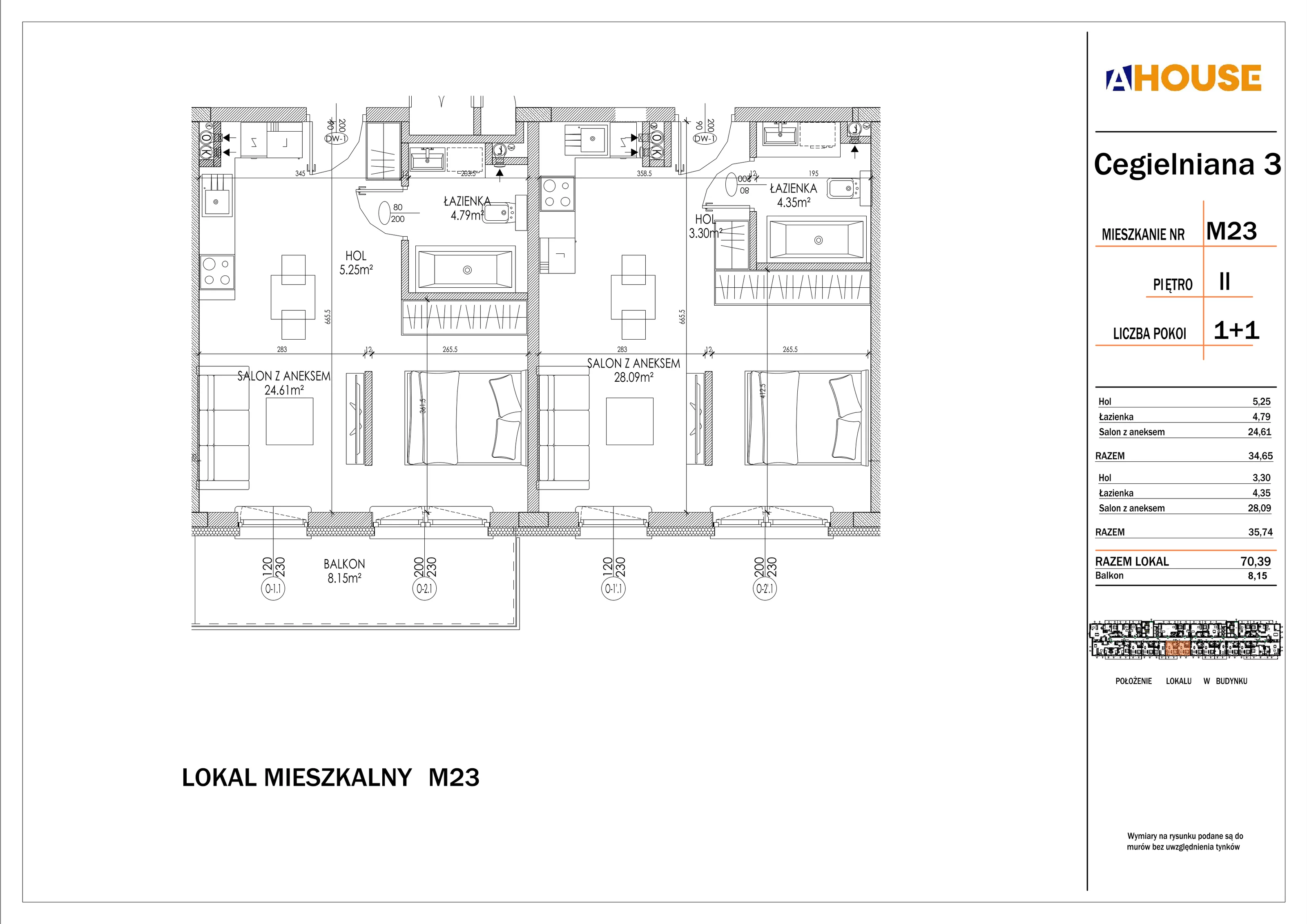 4 pokoje, mieszkanie 70,39 m², piętro 2, oferta nr 23, Osiedle StaLove Etap I, Grodzisk Mazowiecki, ul. Cegielniana 3
