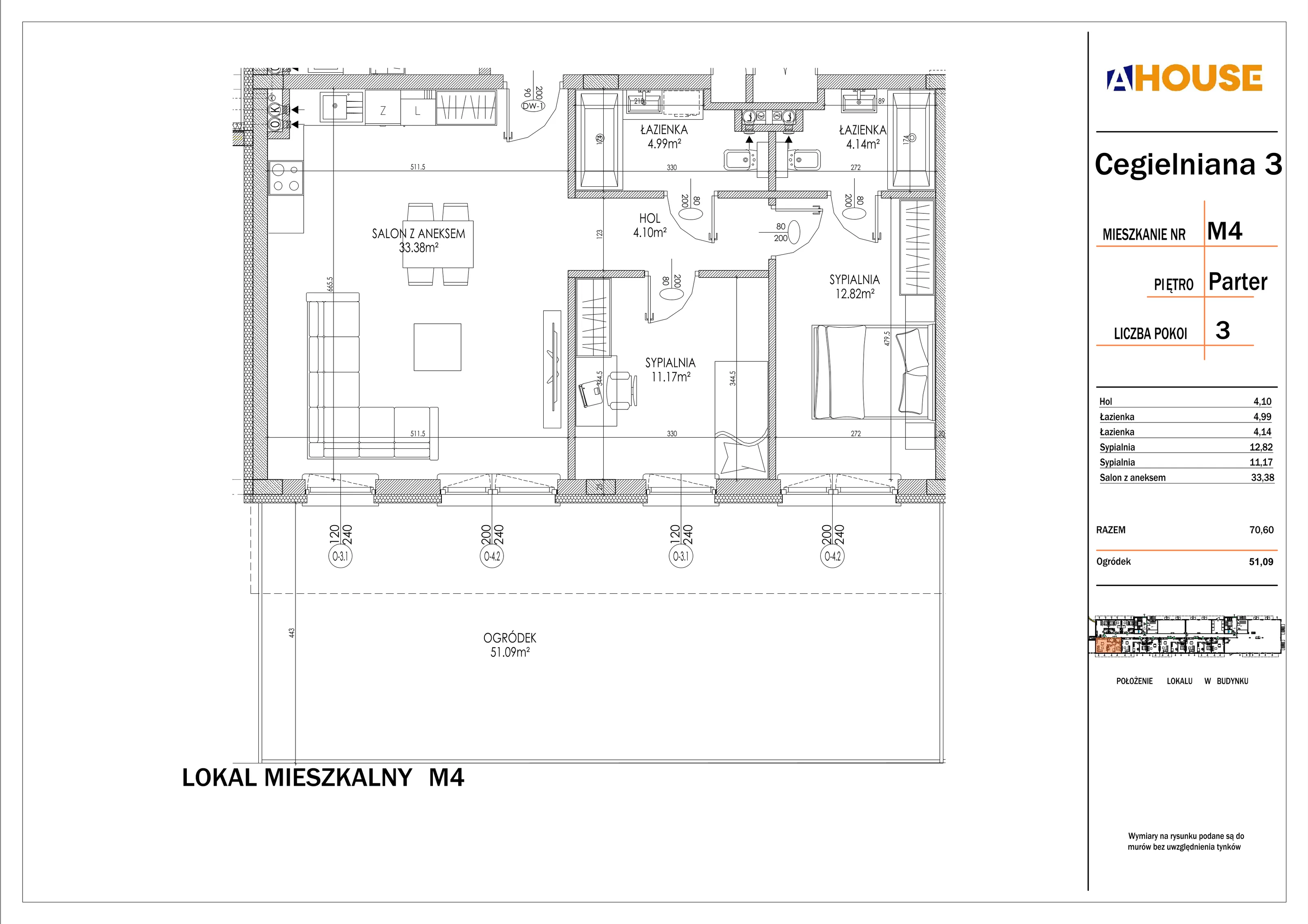 3 pokoje, mieszkanie 70,60 m², parter, oferta nr 4, Osiedle StaLove Etap I, Grodzisk Mazowiecki, ul. Cegielniana 3