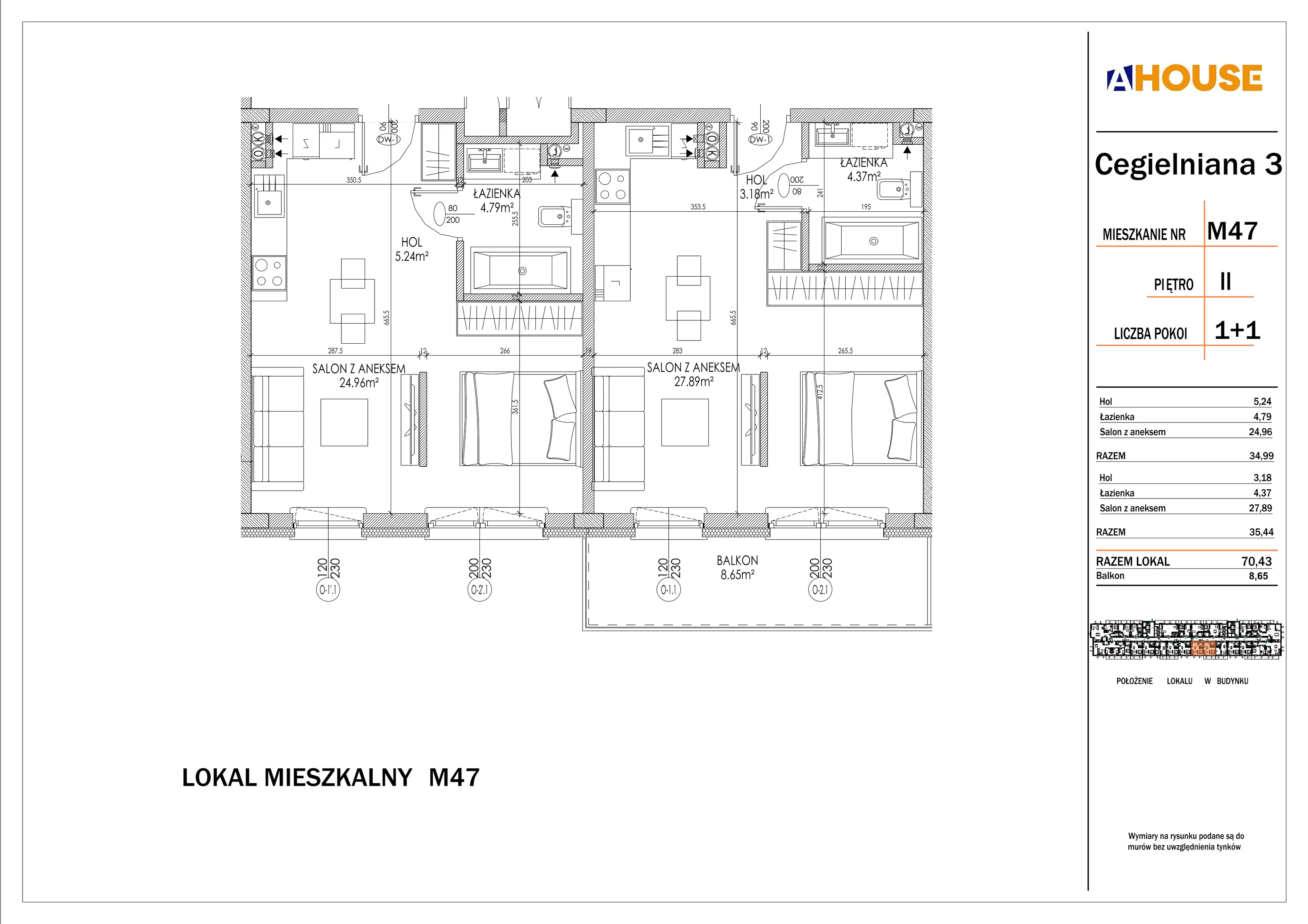 4 pokoje, mieszkanie 70,43 m², piętro 2, oferta nr 47, Osiedle StaLove Etap I, Grodzisk Mazowiecki, ul. Cegielniana 3