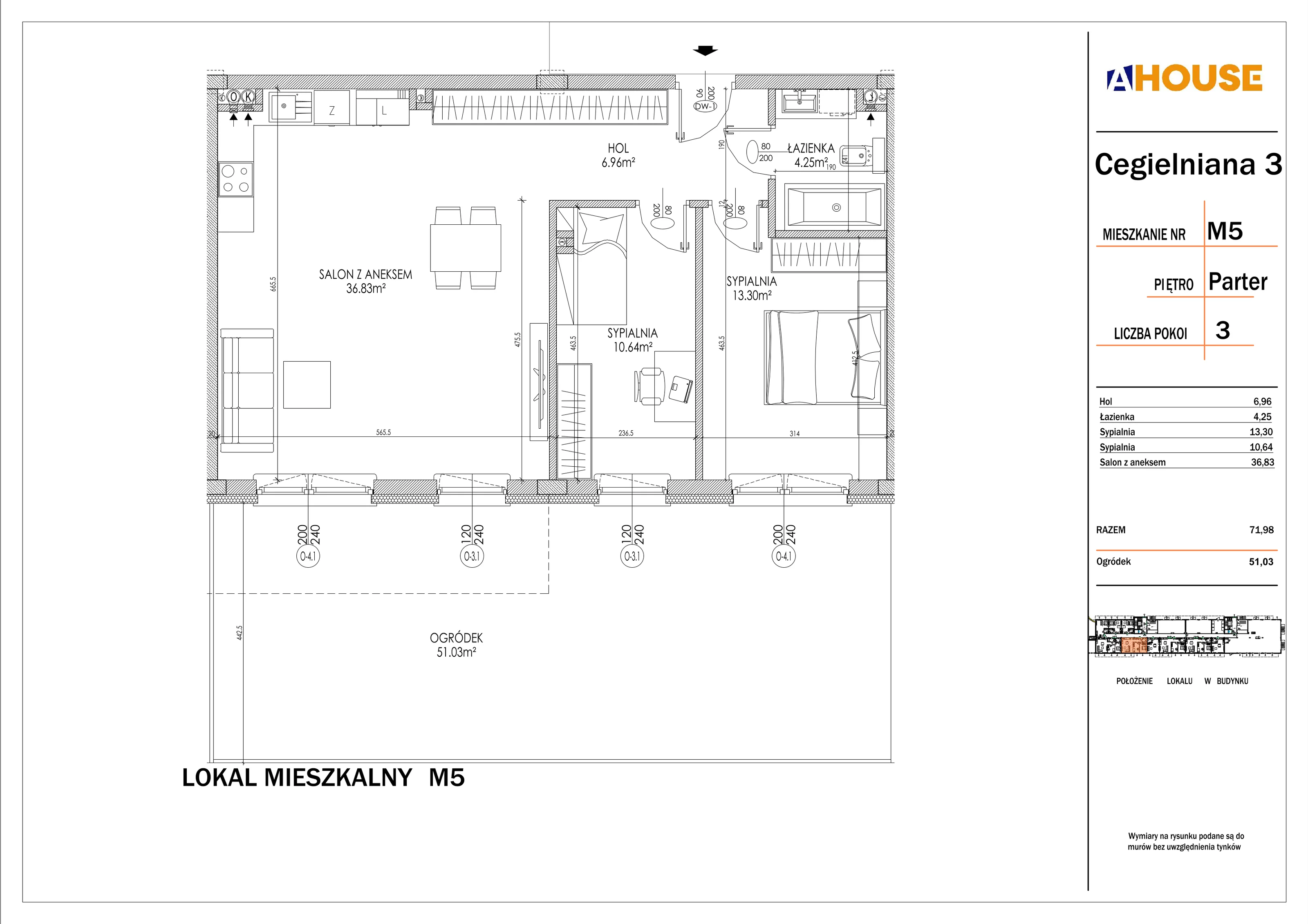 3 pokoje, mieszkanie 71,98 m², parter, oferta nr 5, Osiedle StaLove Etap I, Grodzisk Mazowiecki, ul. Cegielniana 3