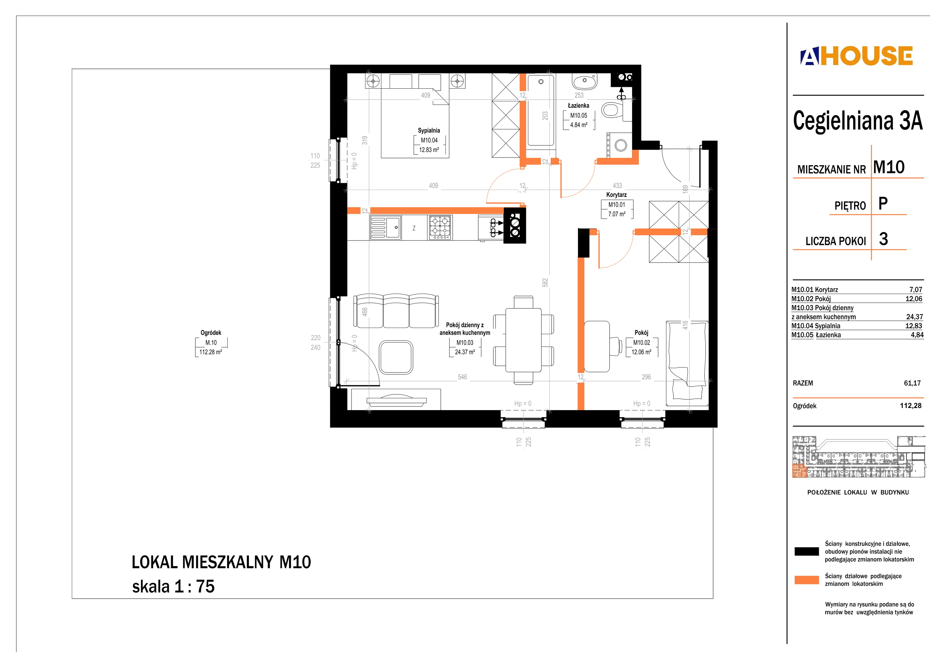 3 pokoje, mieszkanie 61,17 m², parter, oferta nr 10, Osiedle StaLove Etap II, Grodzisk Mazowiecki, ul. Cegielniana 3