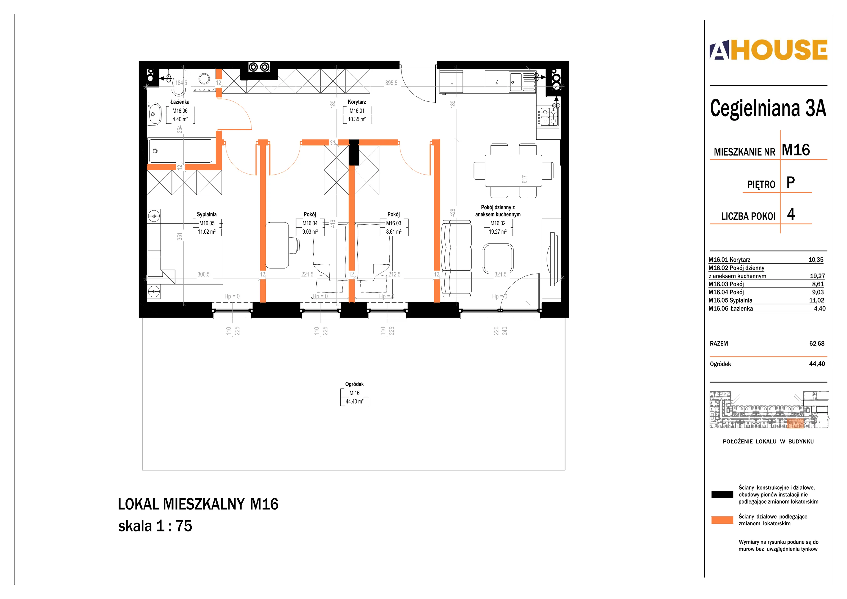 4 pokoje, mieszkanie 62,68 m², parter, oferta nr 16, Osiedle StaLove Etap II, Grodzisk Mazowiecki, ul. Cegielniana 3