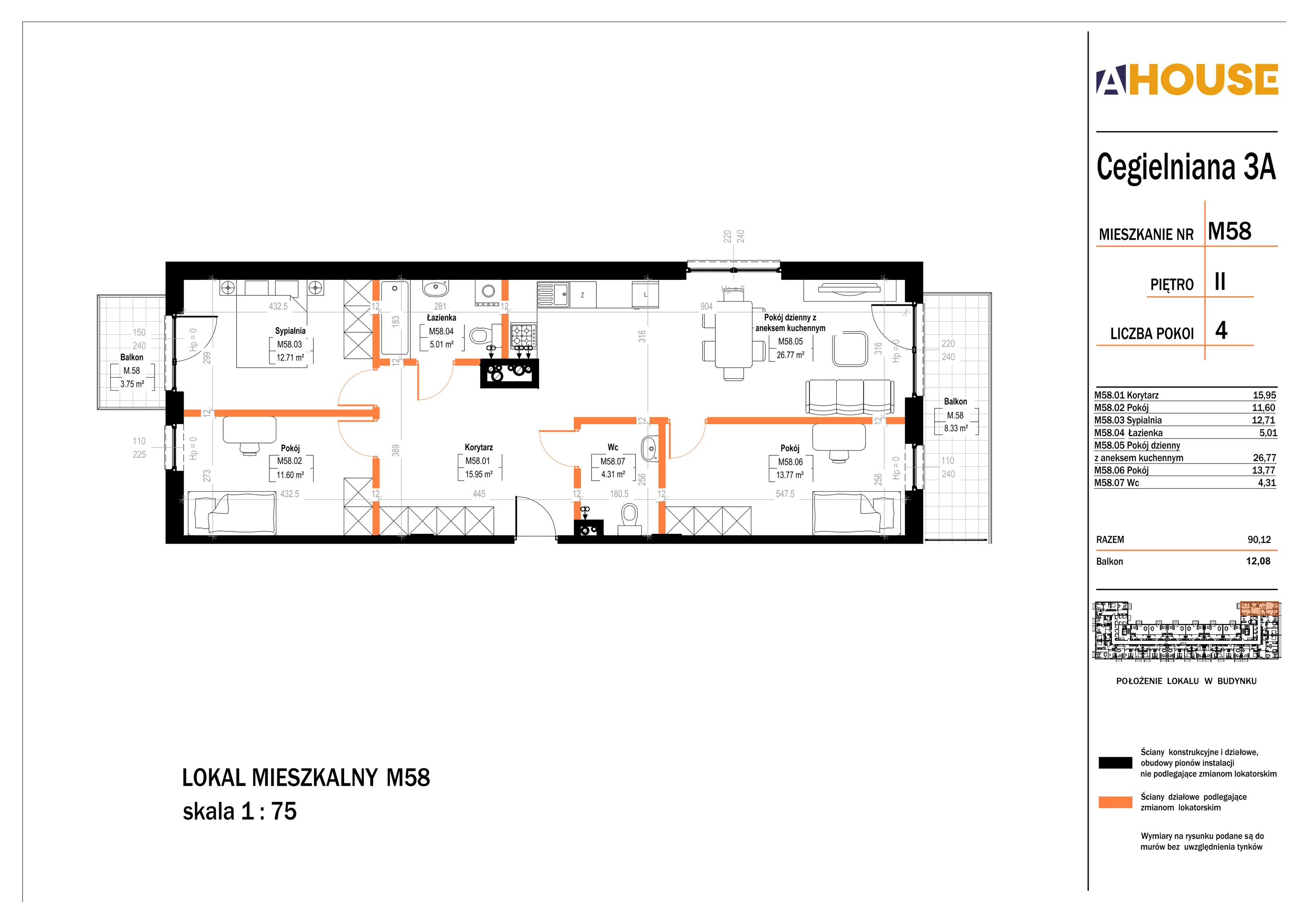 4 pokoje, mieszkanie 90,12 m², piętro 2, oferta nr 58, Osiedle StaLove Etap II, Grodzisk Mazowiecki, ul. Cegielniana 3