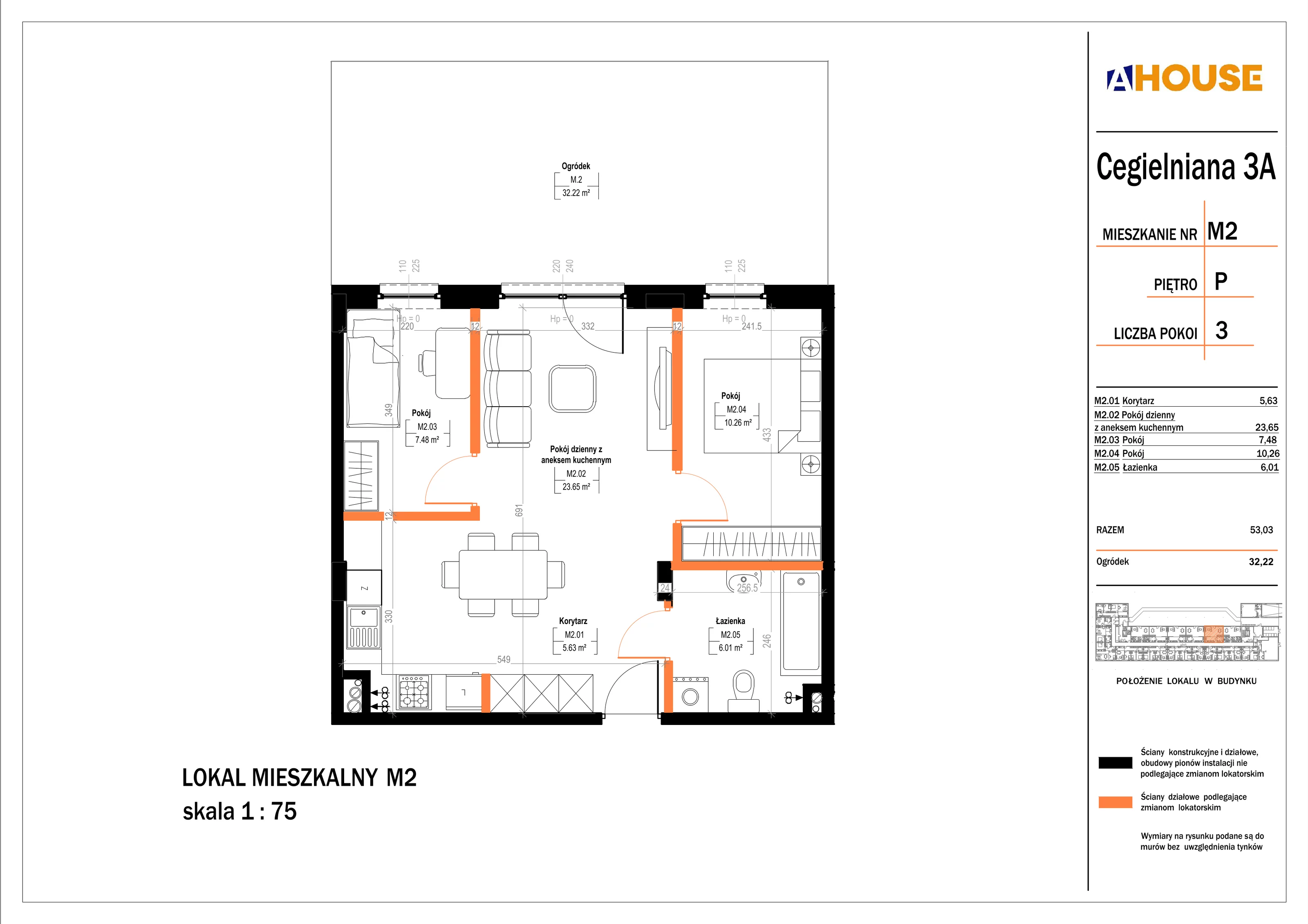 3 pokoje, mieszkanie 53,03 m², parter, oferta nr 2, Osiedle StaLove Etap II, Grodzisk Mazowiecki, ul. Cegielniana 3