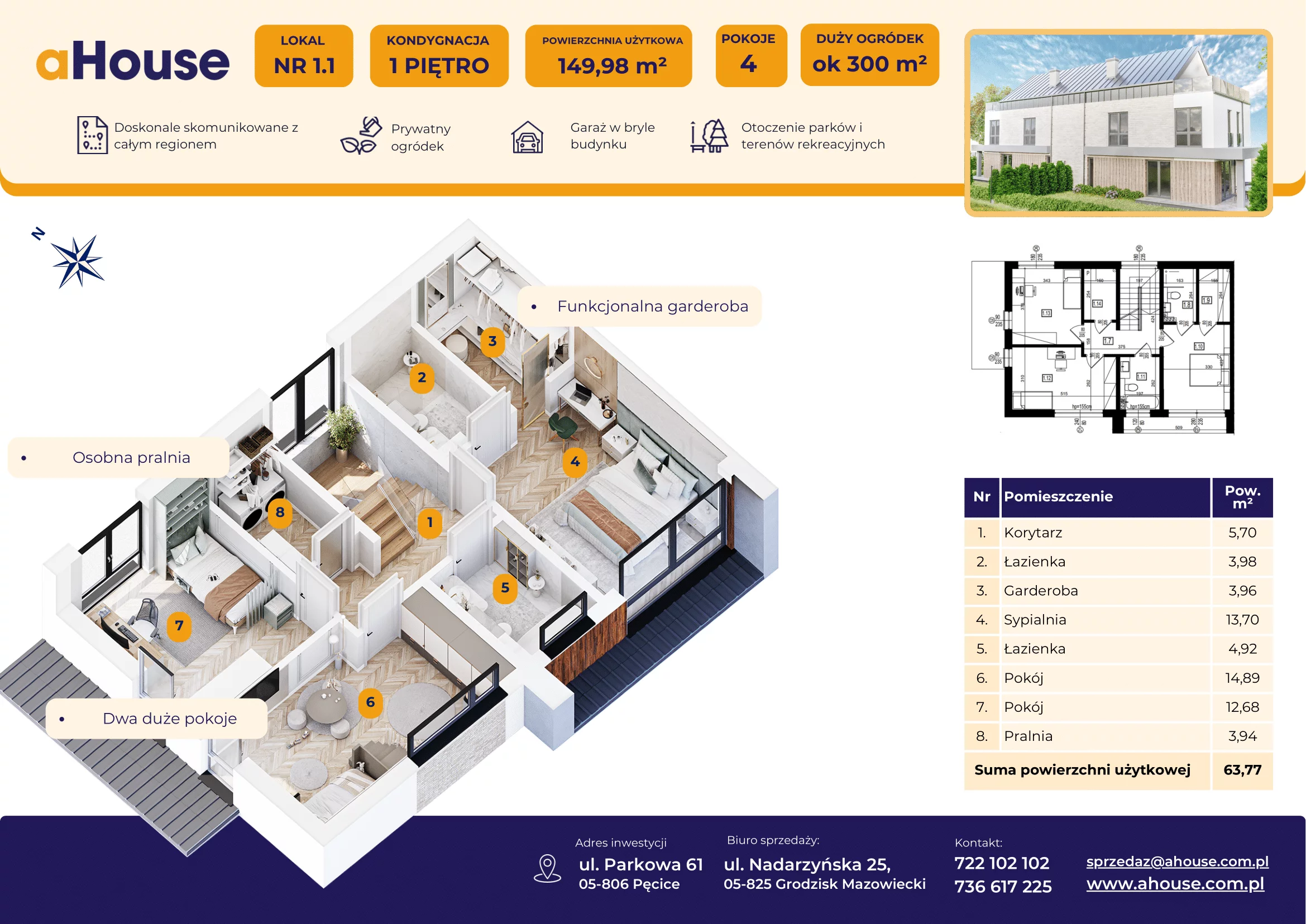 Dom 149,98 m², oferta nr B1/1, Pęcice, Pęcice, ul. Parkowa 61