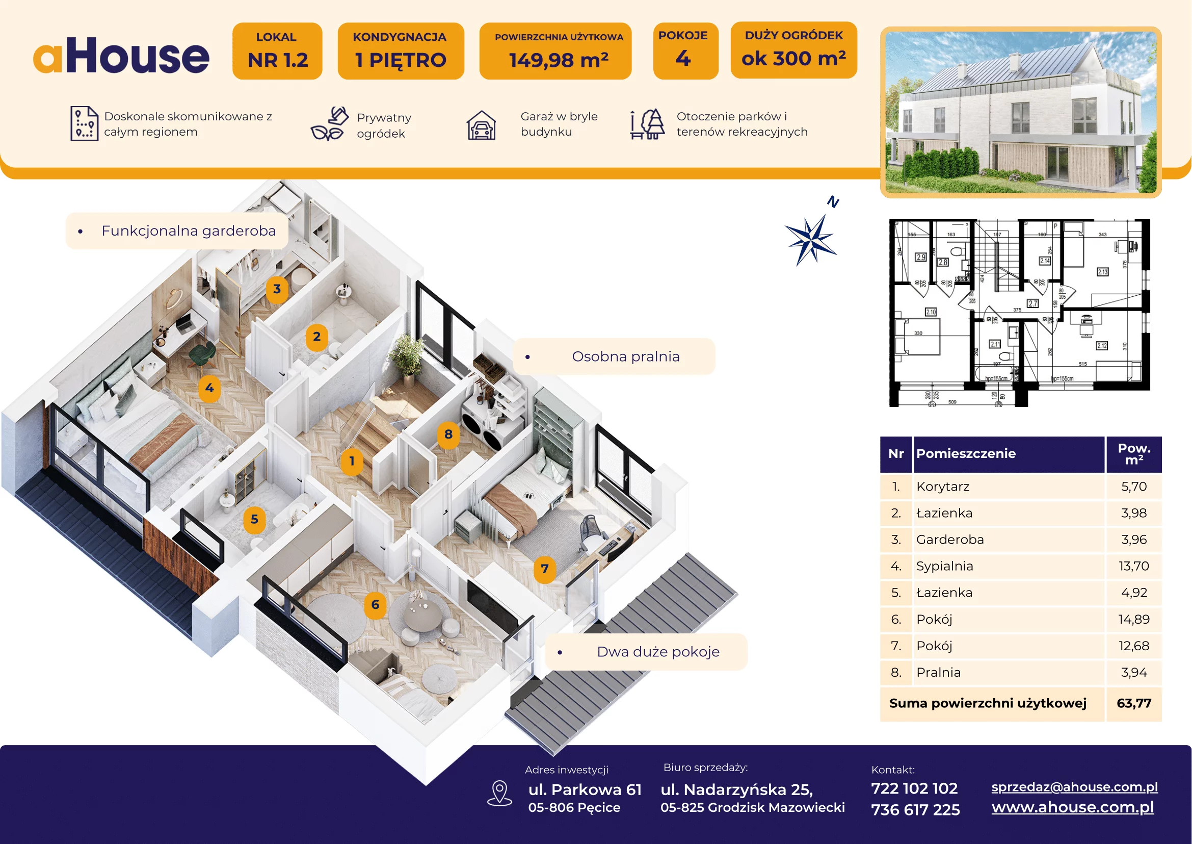 Dom 149,98 m², oferta nr B1/2, Pęcice, Pęcice, ul. Parkowa 61