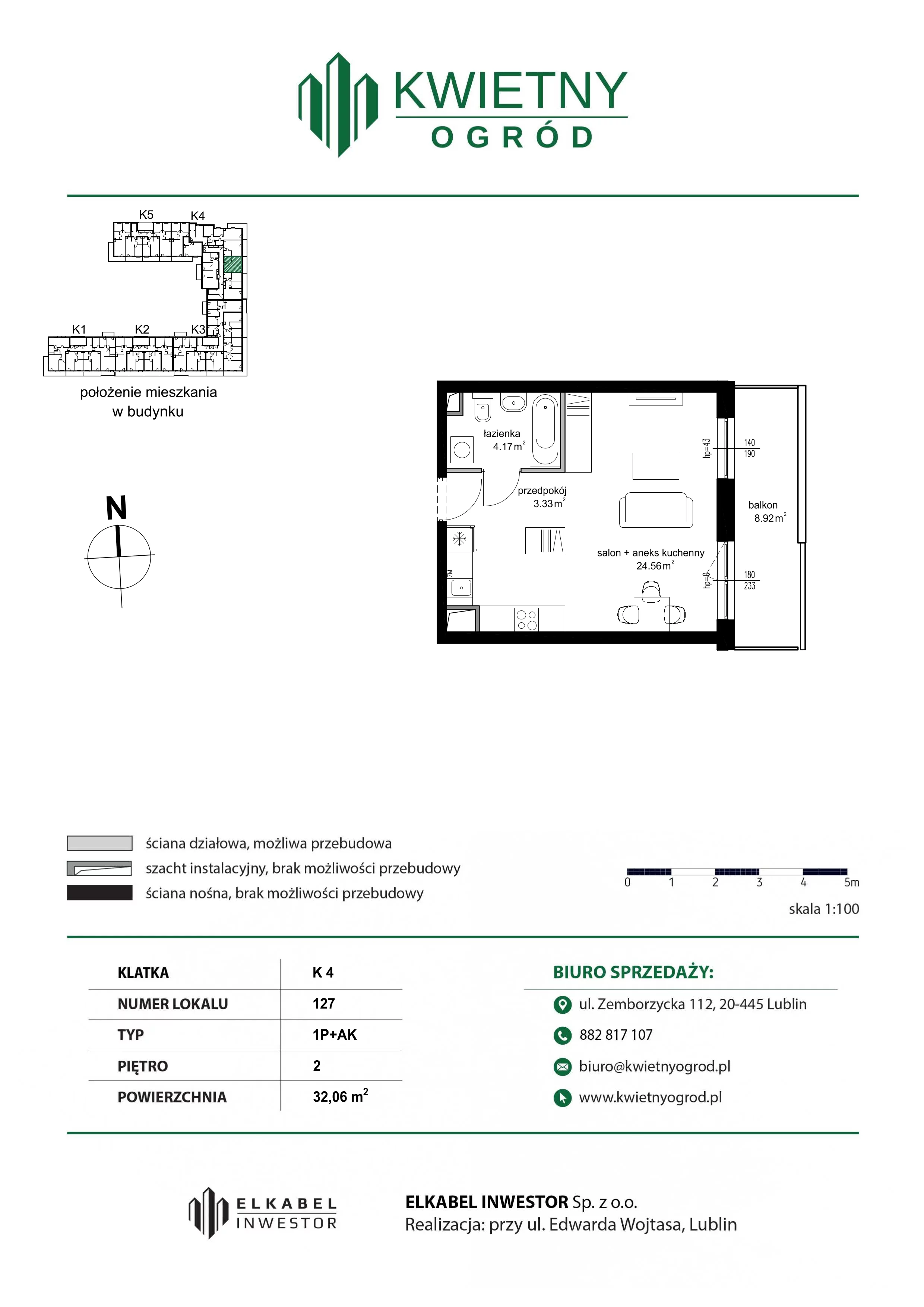 1 pokój, mieszkanie 32,06 m², piętro 2, oferta nr M127, Kwietny Ogród, Lublin, Czechów Północny, Czechów Północny, ul. Edwarda Wojtasa