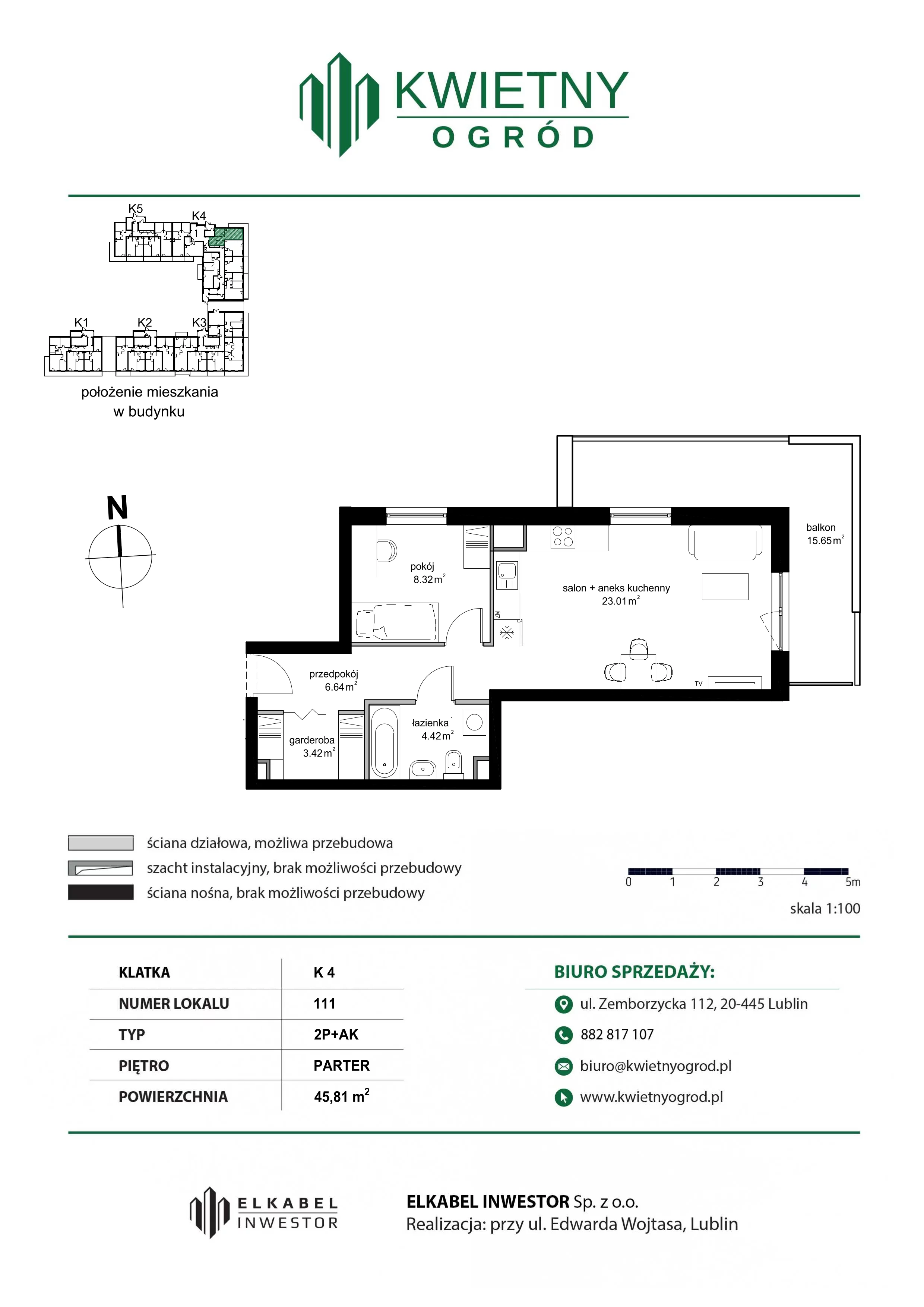 2 pokoje, mieszkanie 45,81 m², parter, oferta nr M111, Kwietny Ogród, Lublin, Czechów Północny, Czechów Północny, ul. Edwarda Wojtasa