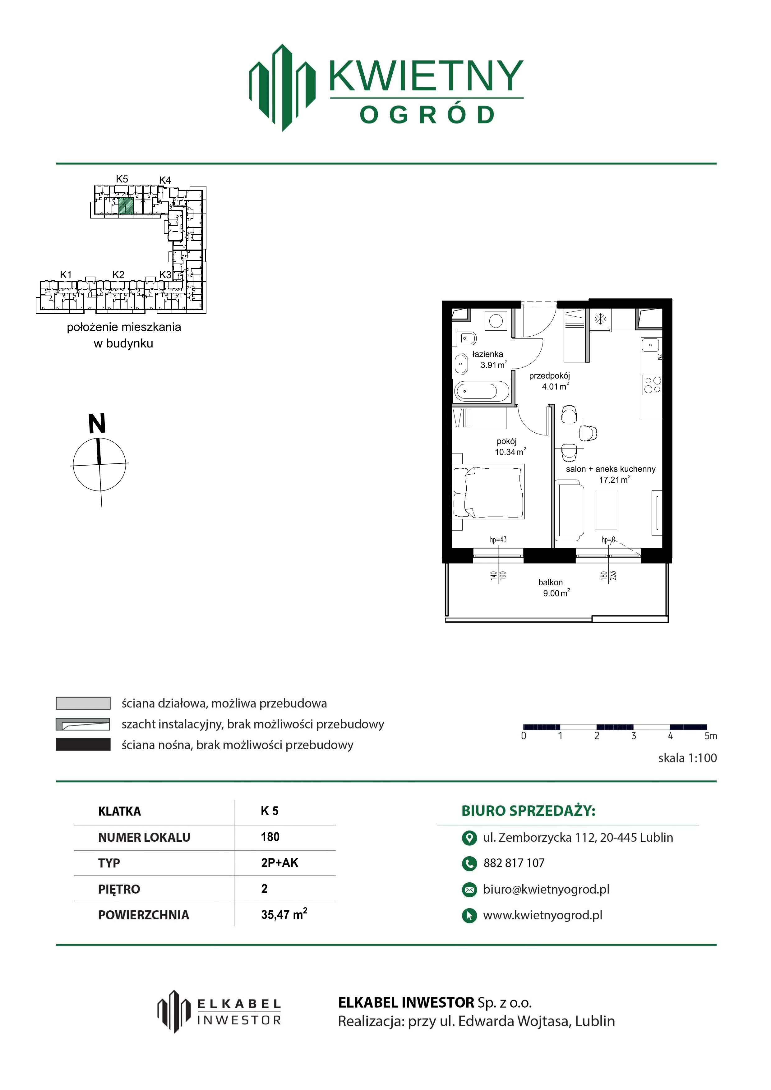 2 pokoje, mieszkanie 35,47 m², piętro 2, oferta nr M180, Kwietny Ogród, Lublin, Czechów Północny, Czechów Północny, ul. Edwarda Wojtasa