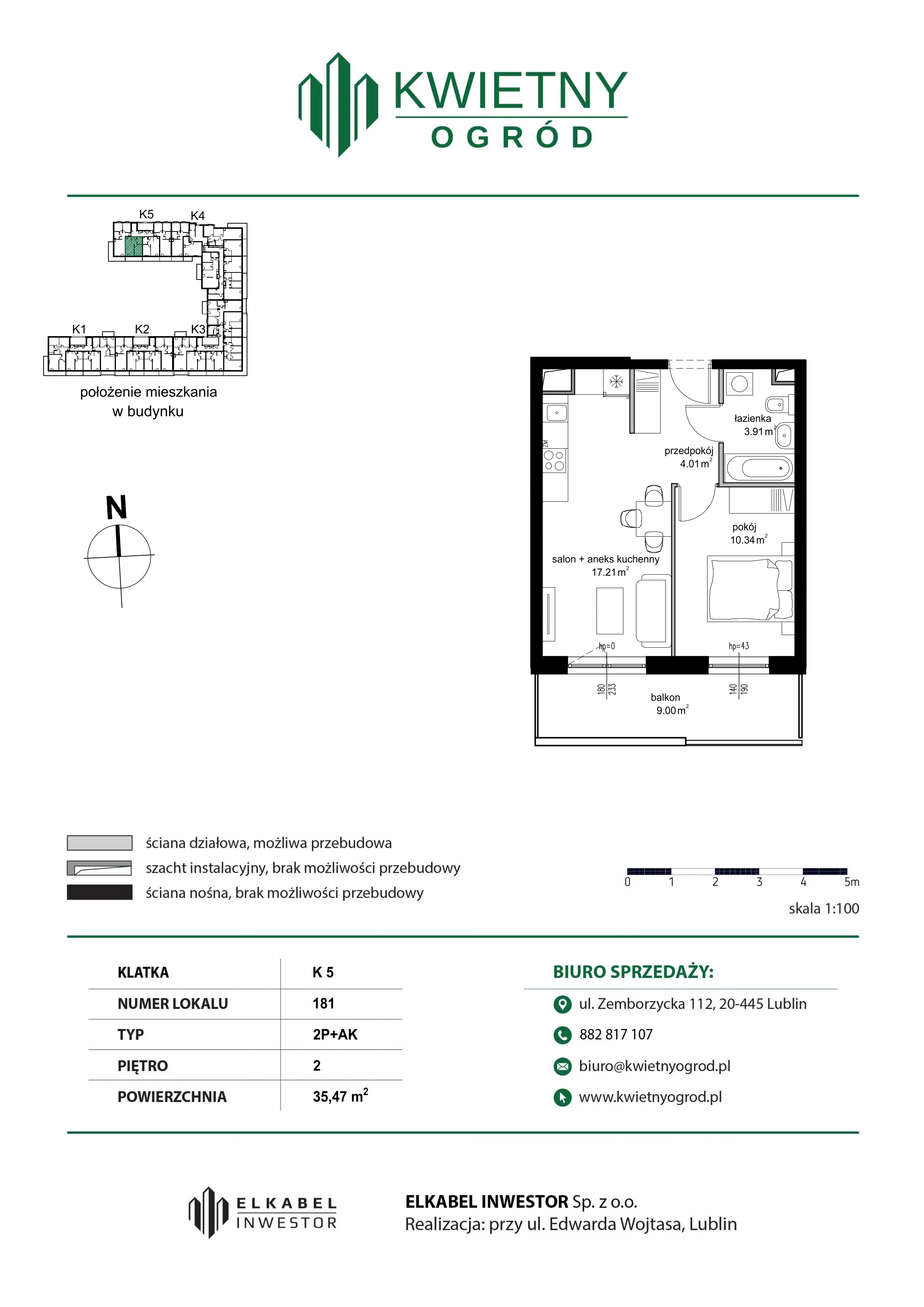 2 pokoje, mieszkanie 35,47 m², piętro 2, oferta nr M181, Kwietny Ogród, Lublin, Czechów Północny, Czechów Północny, ul. Edwarda Wojtasa