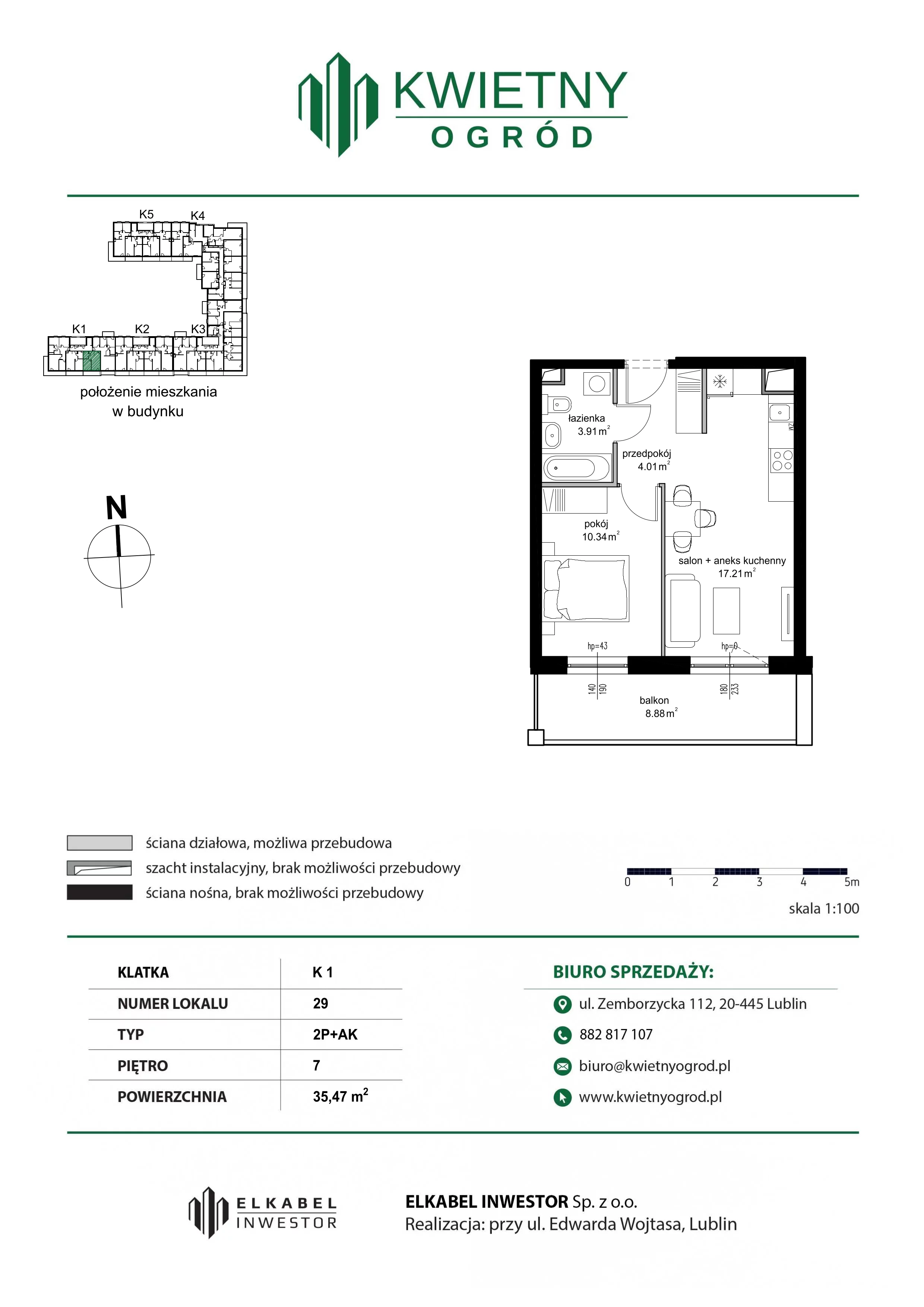2 pokoje, mieszkanie 35,47 m², piętro 7, oferta nr M29, Kwietny Ogród, Lublin, Czechów Północny, Czechów Północny, ul. Edwarda Wojtasa