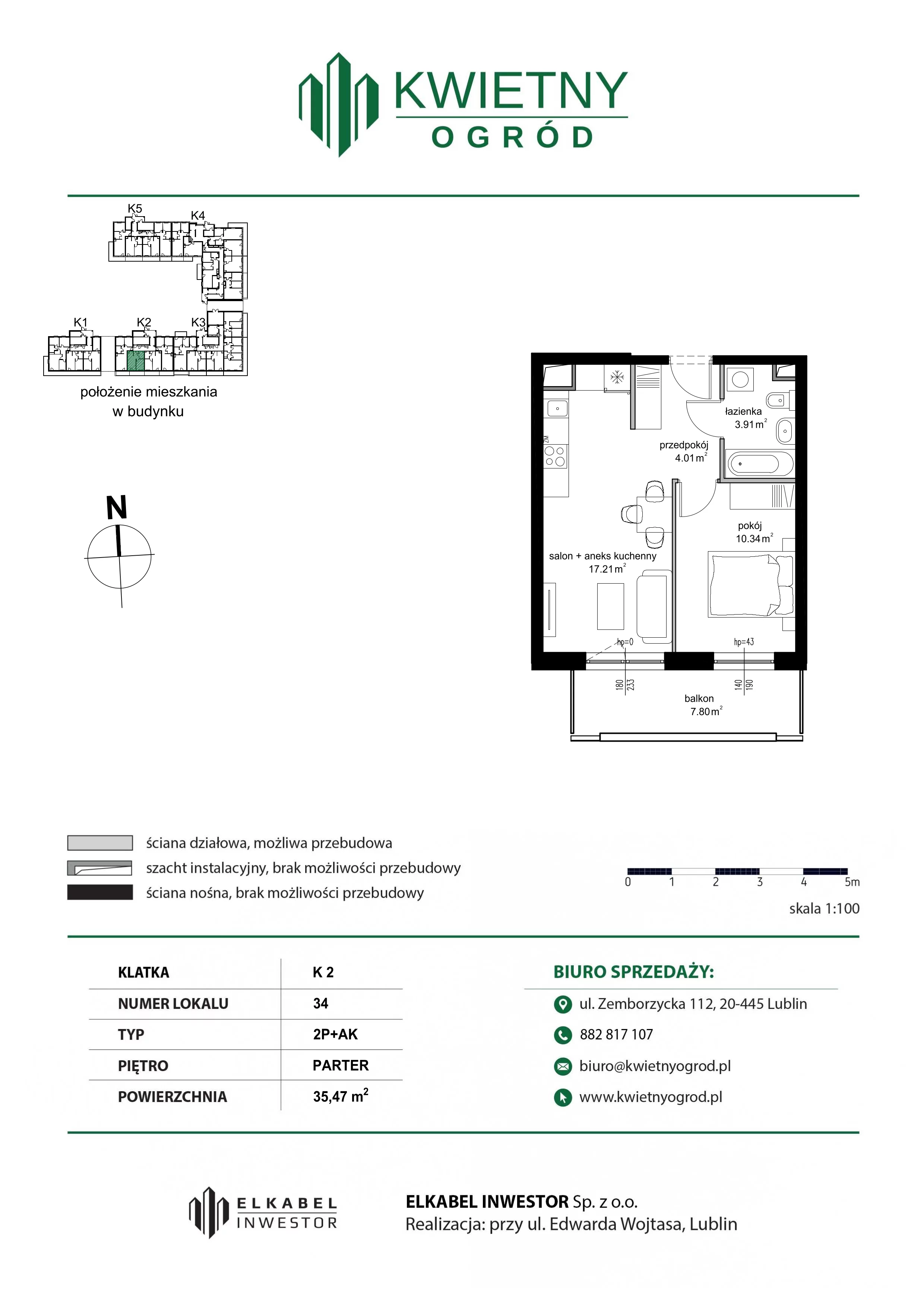 2 pokoje, mieszkanie 35,47 m², parter, oferta nr M34, Kwietny Ogród, Lublin, Czechów Północny, Czechów Północny, ul. Edwarda Wojtasa