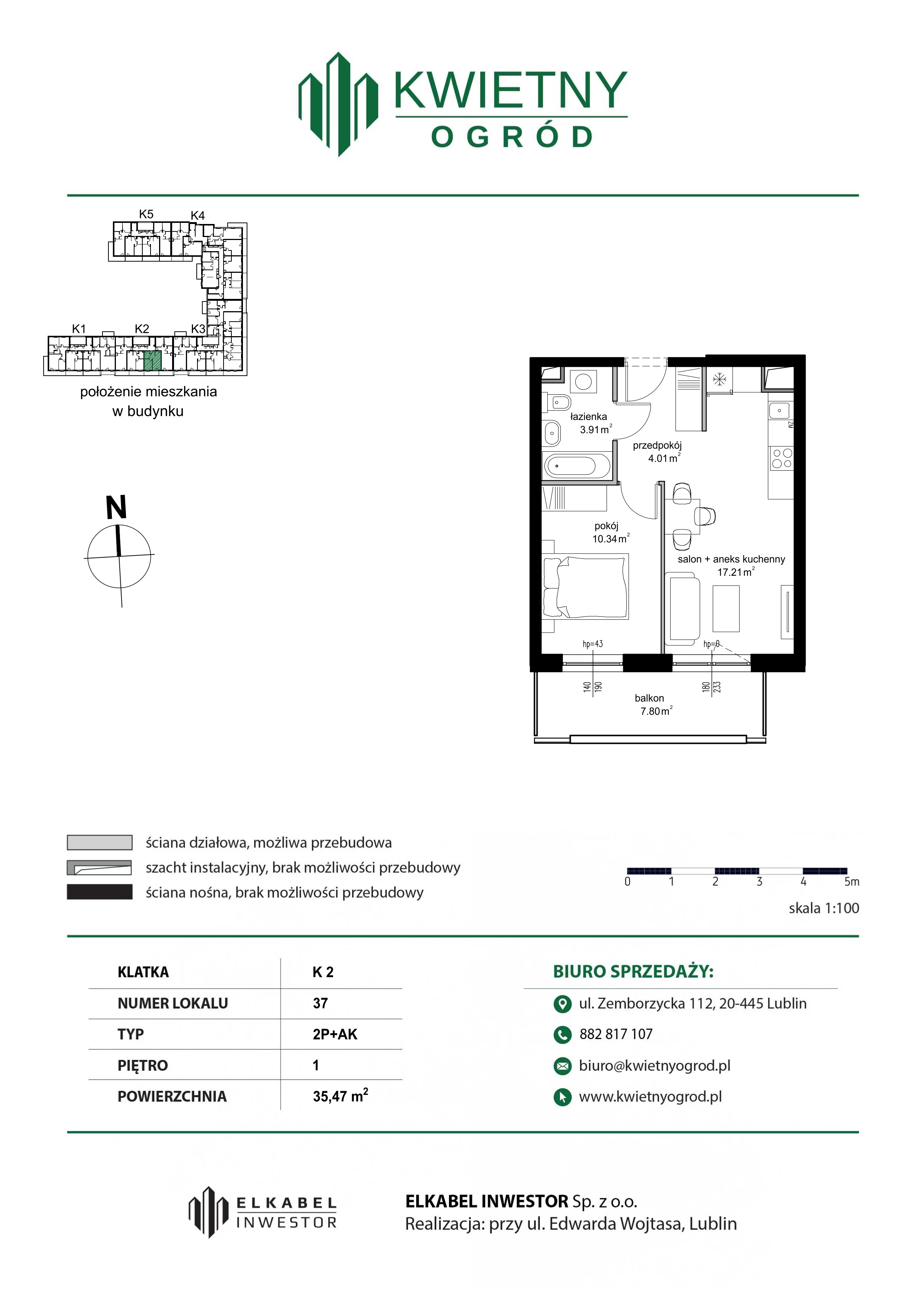 2 pokoje, mieszkanie 35,47 m², piętro 1, oferta nr M37, Kwietny Ogród, Lublin, Czechów Północny, Czechów Północny, ul. Edwarda Wojtasa